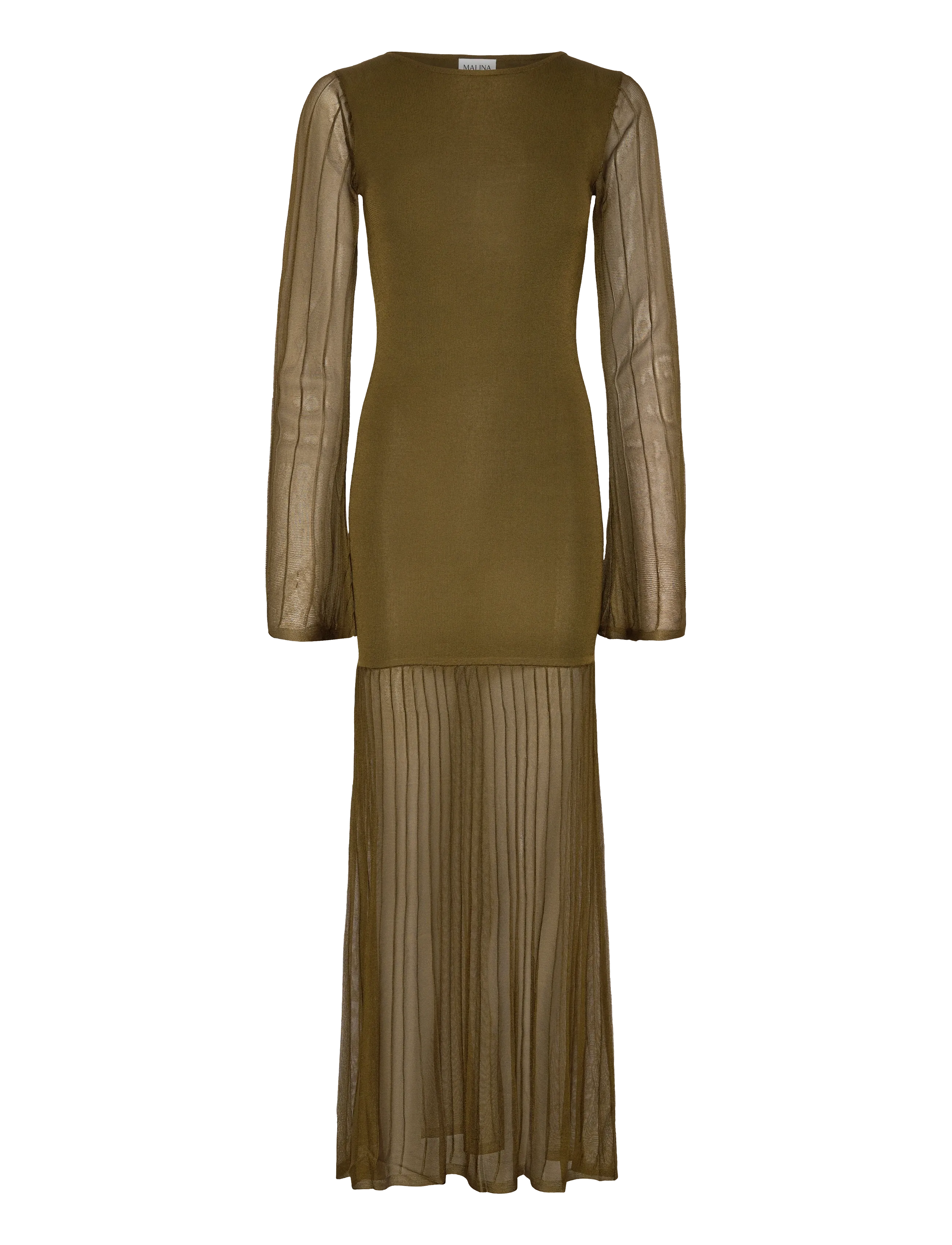 MALINA Haisley Sheer Strick Maxi Kleid Khaki - M - Damen