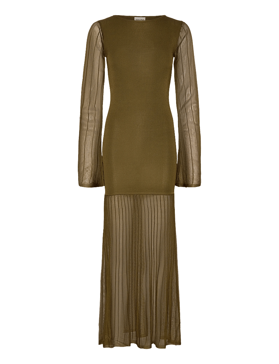 Malina - Haisley Sheer Knitted Maxi Dress - robes de soirée - olive - 1