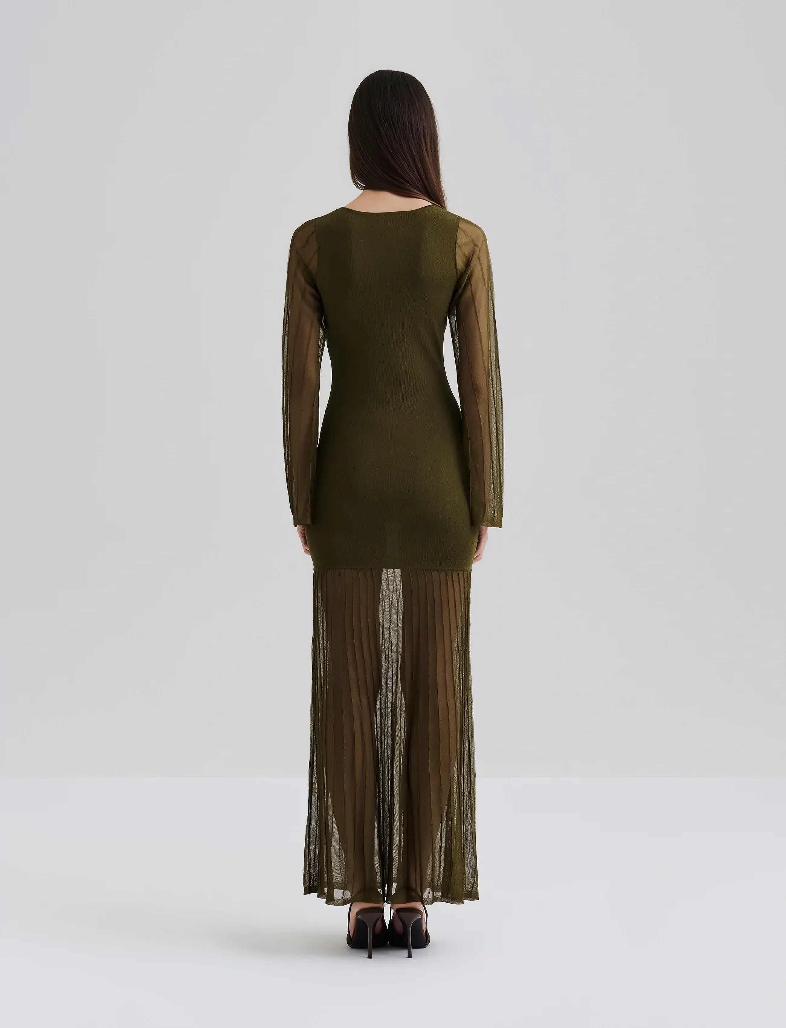 Malina - Haisley Sheer Knitted Maxi Dress - abendkleider - olive - 3