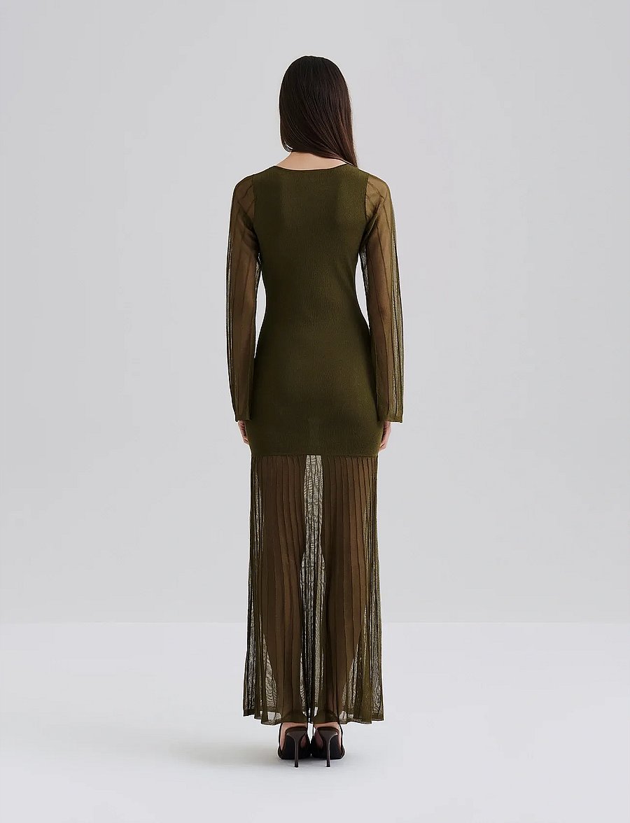 Malina - Haisley Sheer Knitted Maxi Dress - robes de soirée - olive - 3