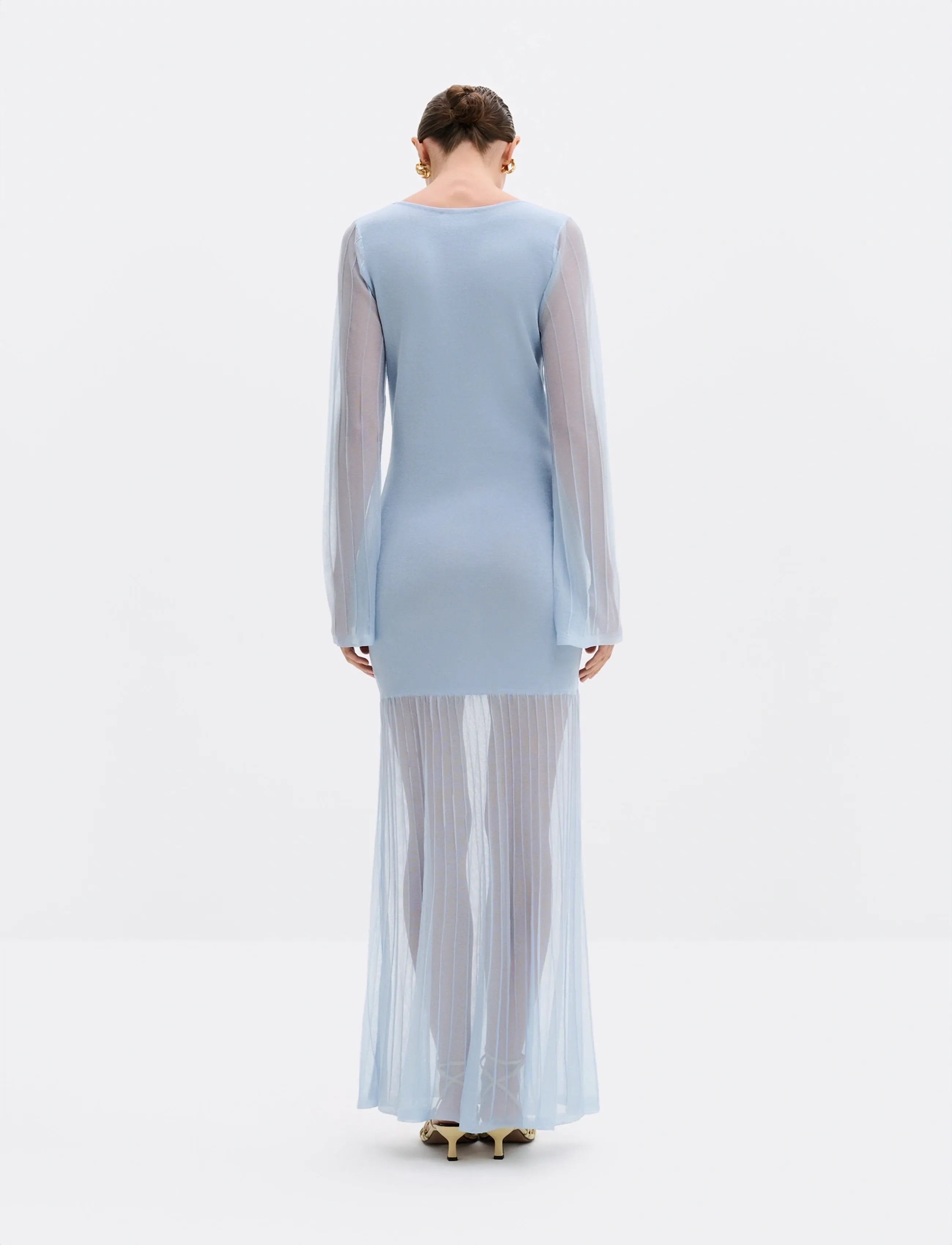 Malina - Haisley Sheer Knitted Maxi Dress - abendkleider - sky - 3