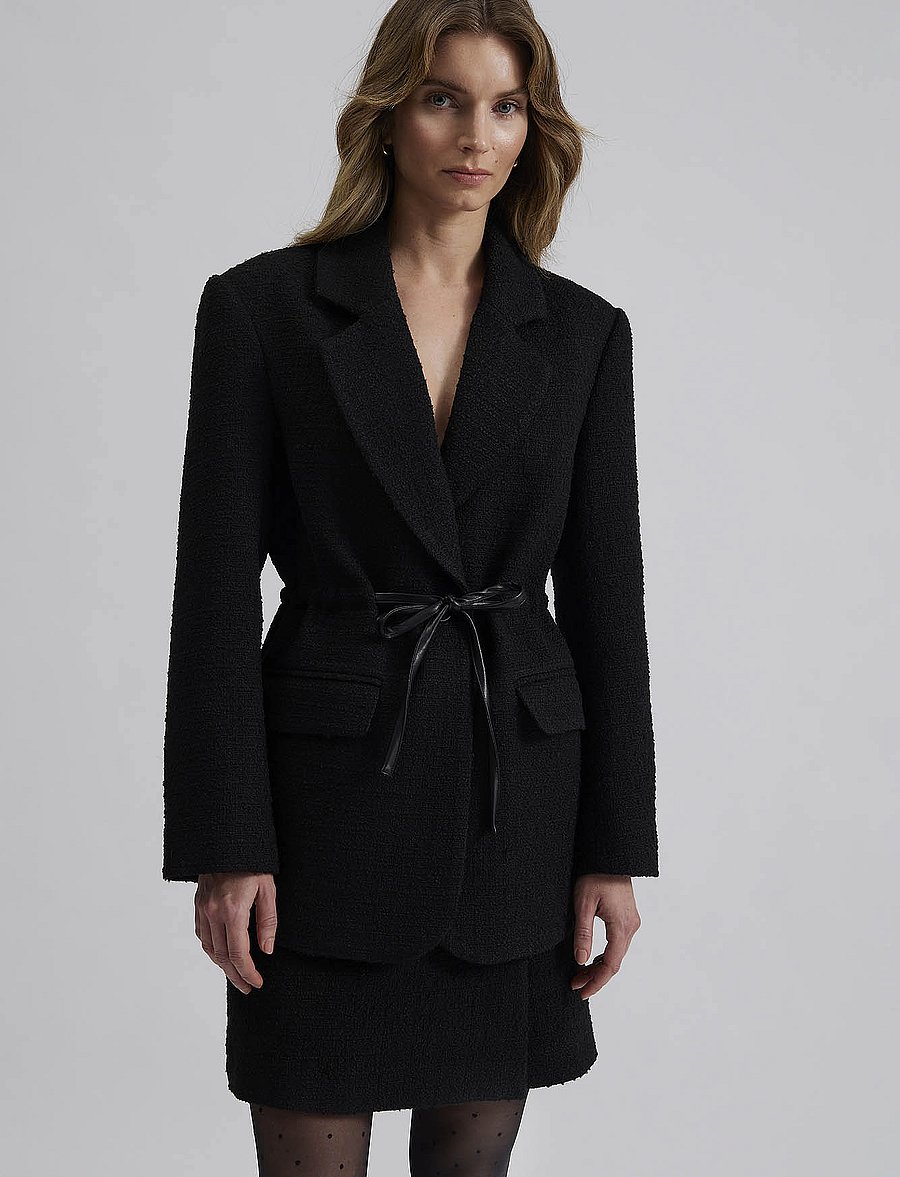 Malina - Elodie drawstring boucle blazer - jakkar með belti - black - 0