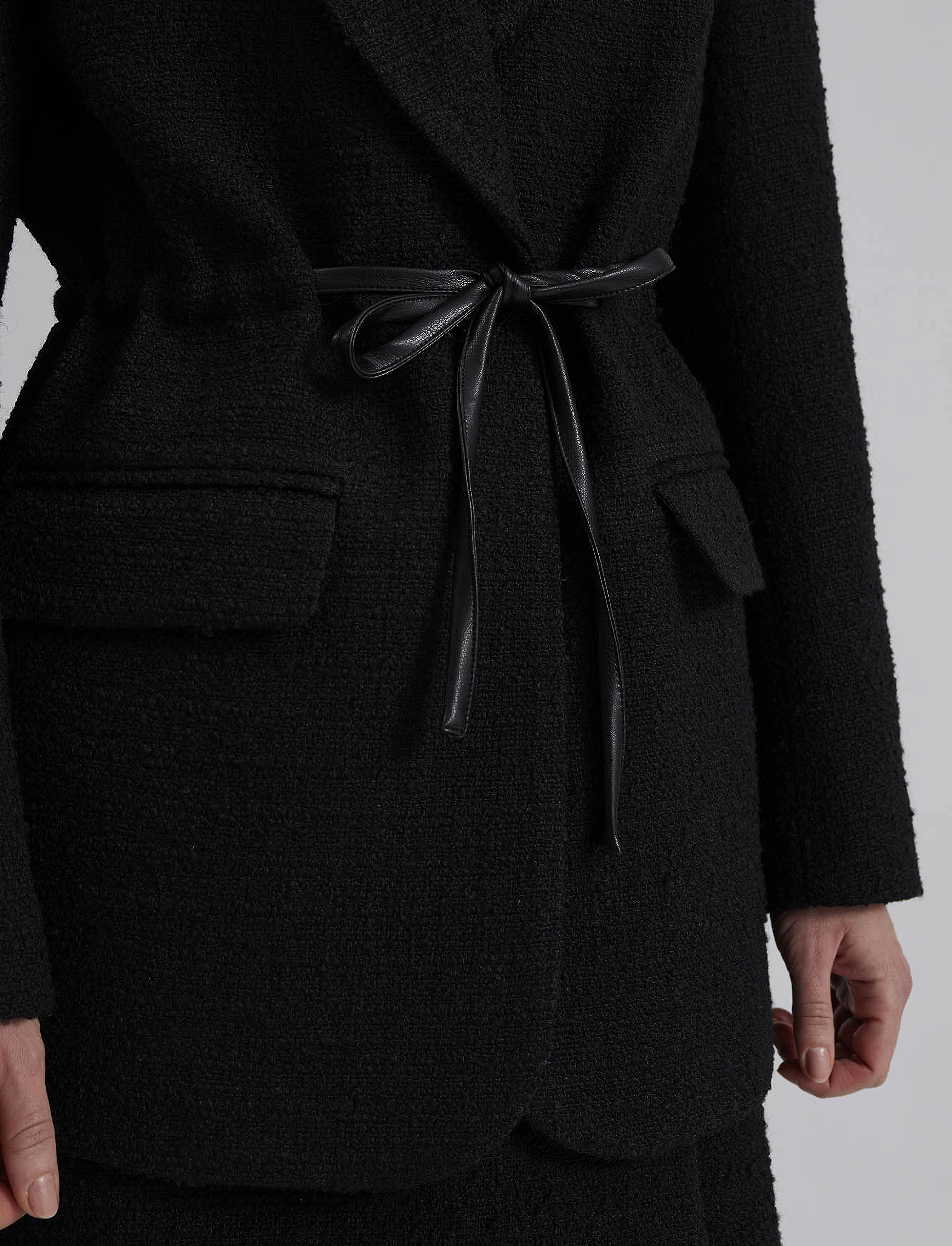 Malina - Elodie drawstring boucle blazer - boucles copy - black - 4
