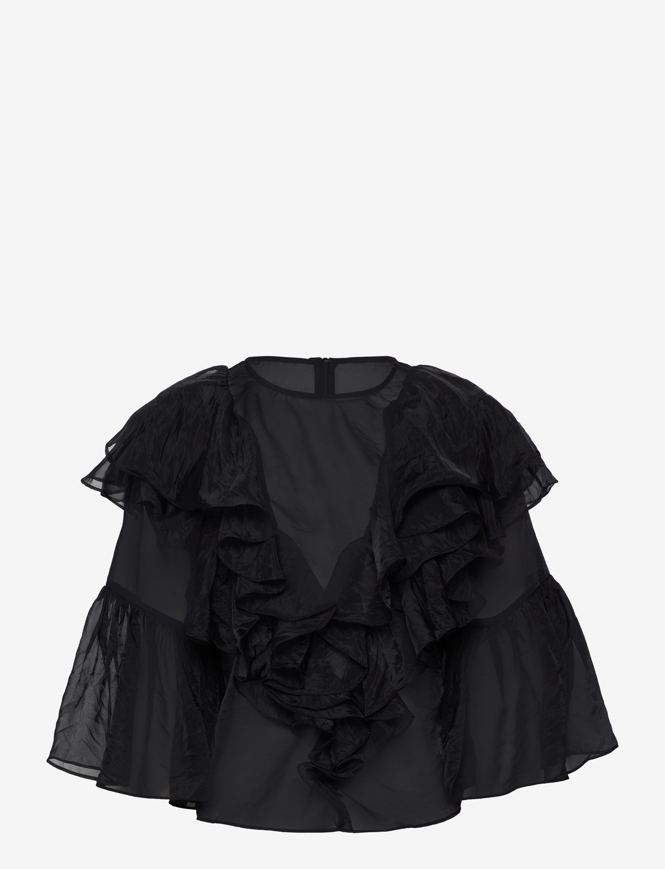 Malina - Alexia Organza frill blouse - kortärmade blusar - black - 1