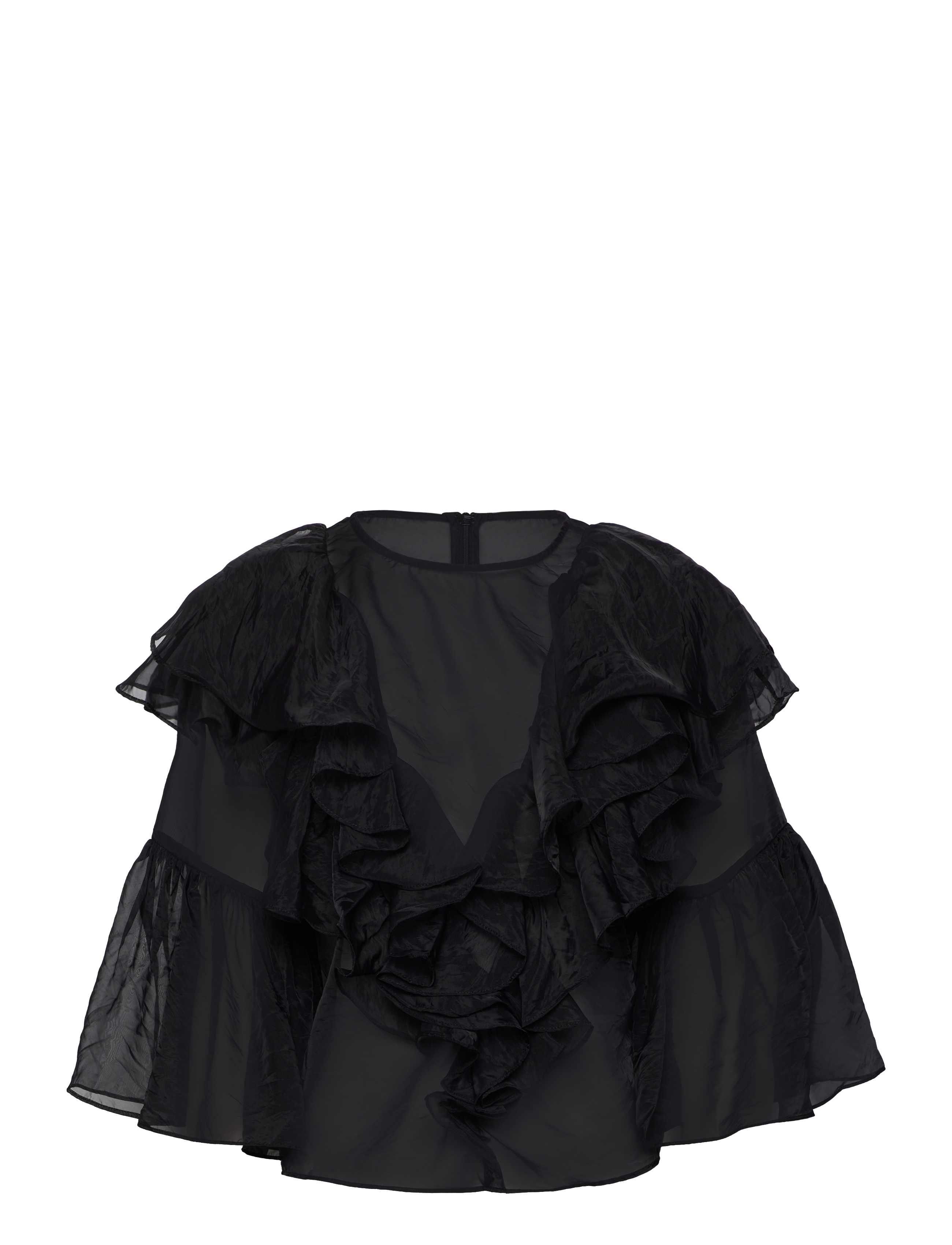 Malina - Alexia Organza frill blouse - kortærmede bluser - black - 1