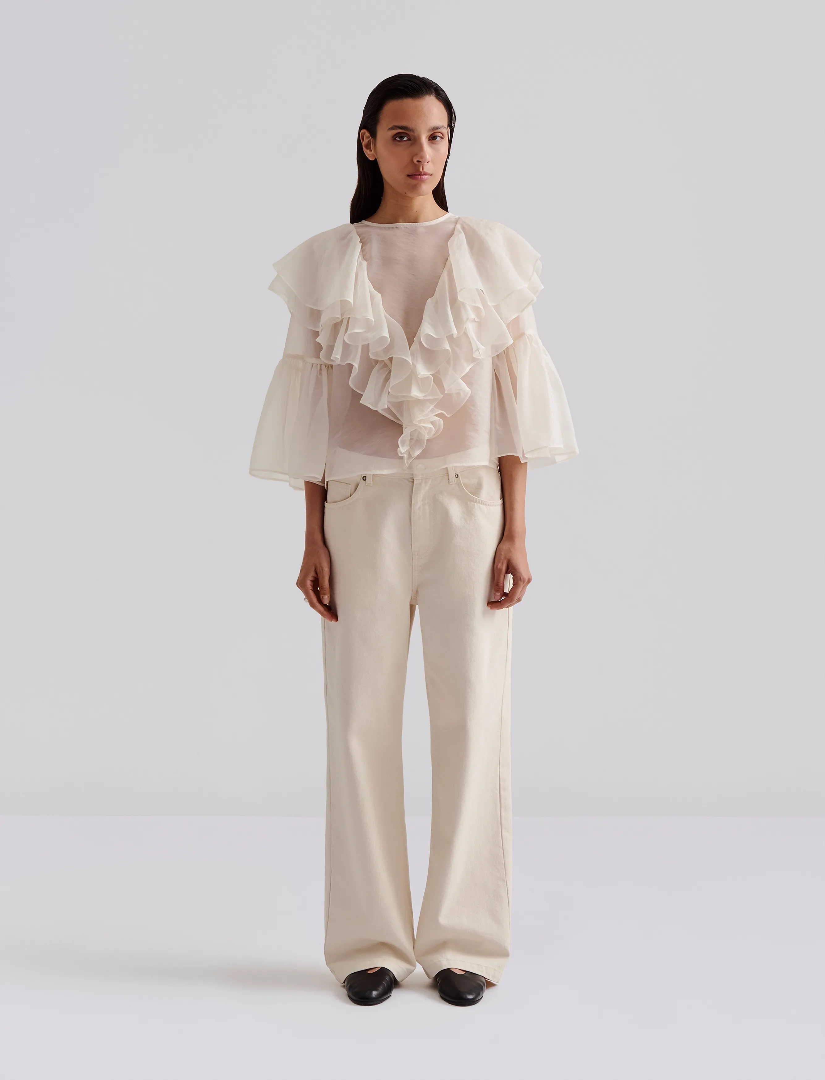 Malina Alexia Organza frill blouse - Blusen - VANILLA / cream