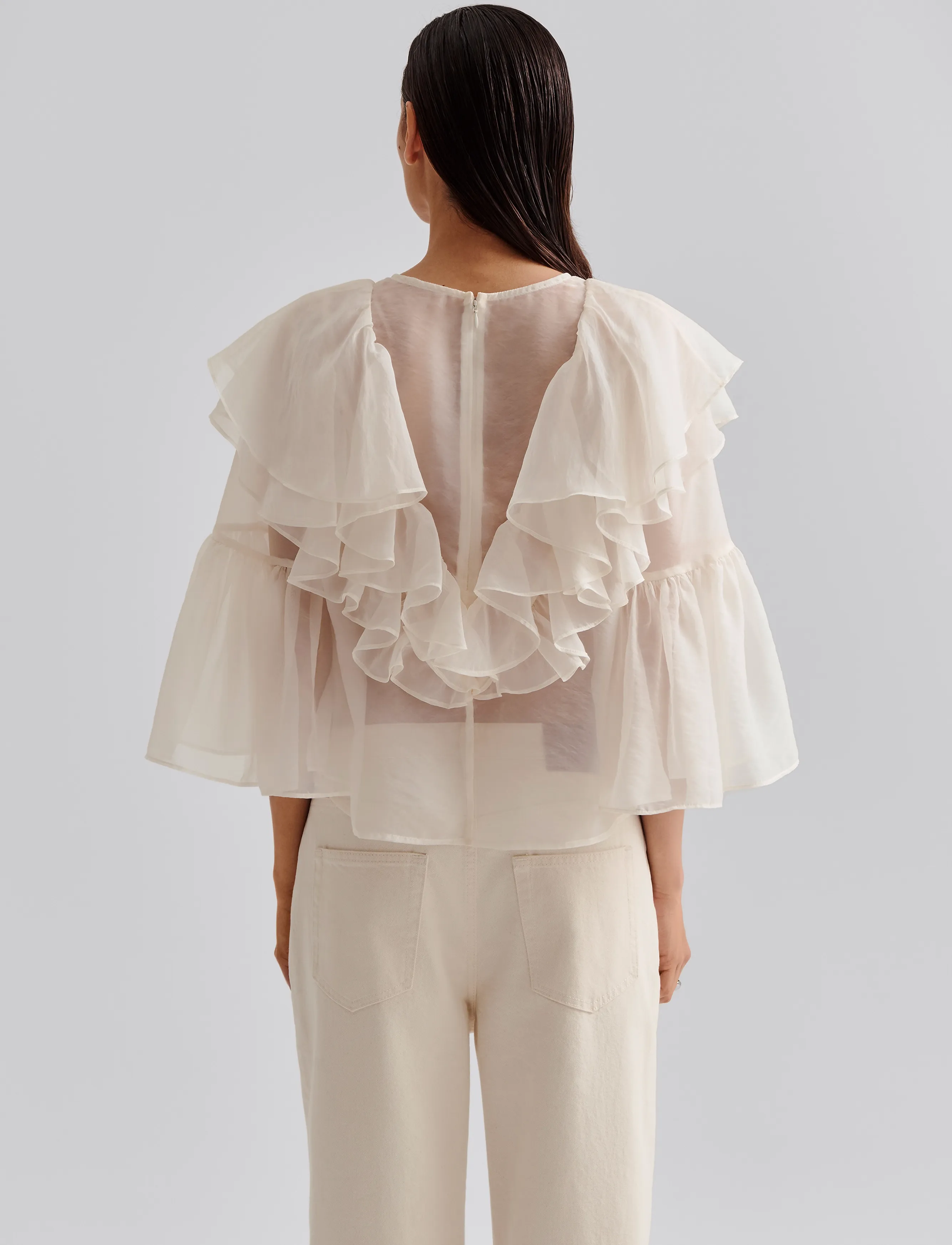 Malina - Alexia Organza frill blouse - kortärmade blusar - vanilla - 3