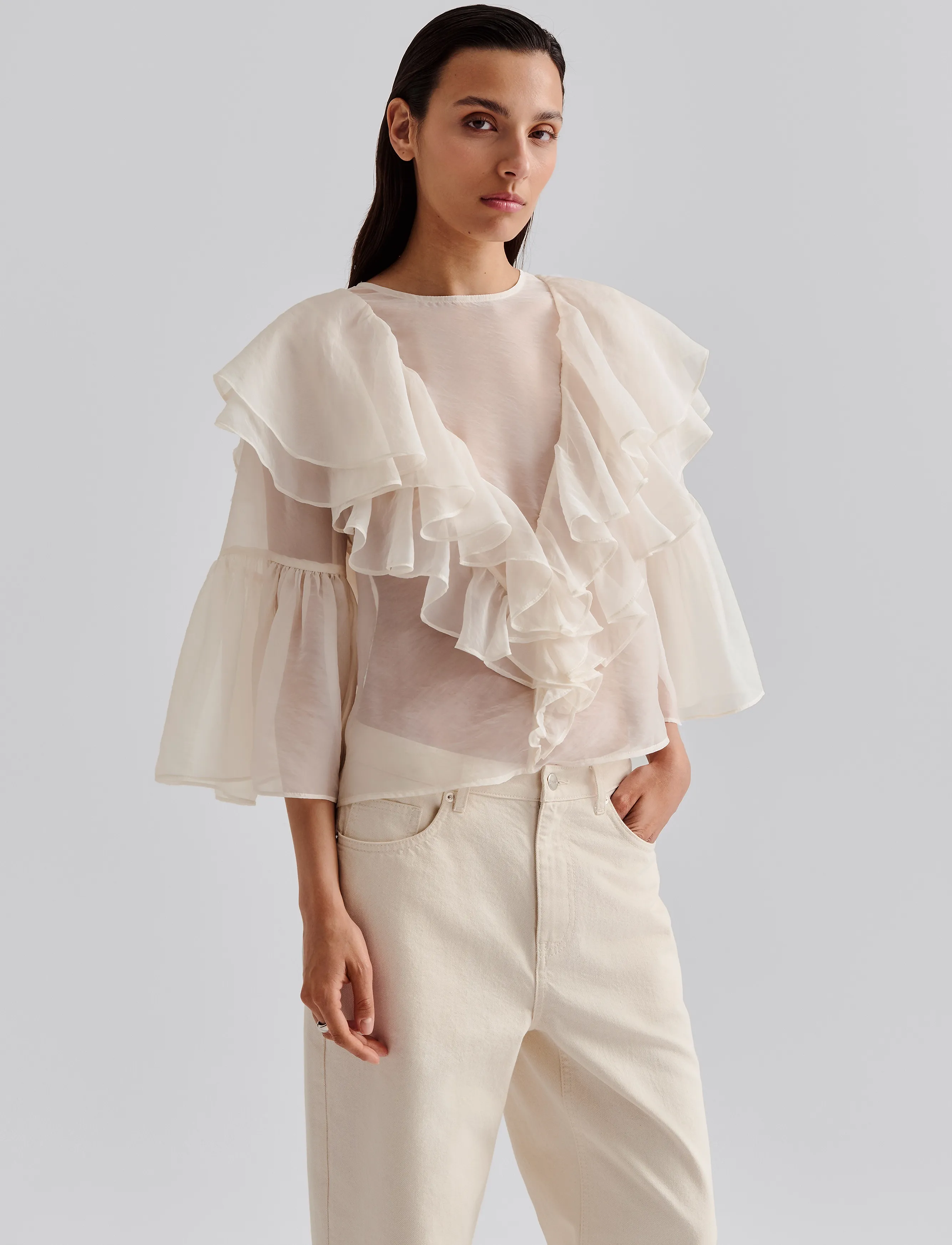Malina - Alexia Organza frill blouse - kortärmade blusar - vanilla - 4