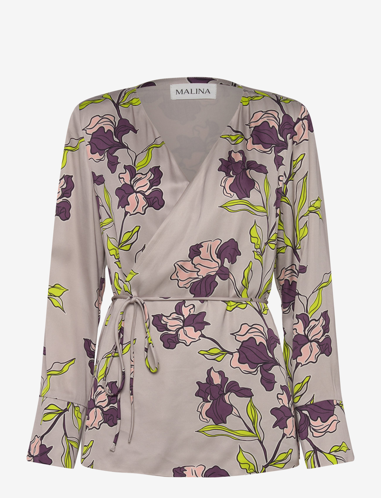 Malina - Adina satin wrap blouse - långärmade blusar - multi coloured - 1