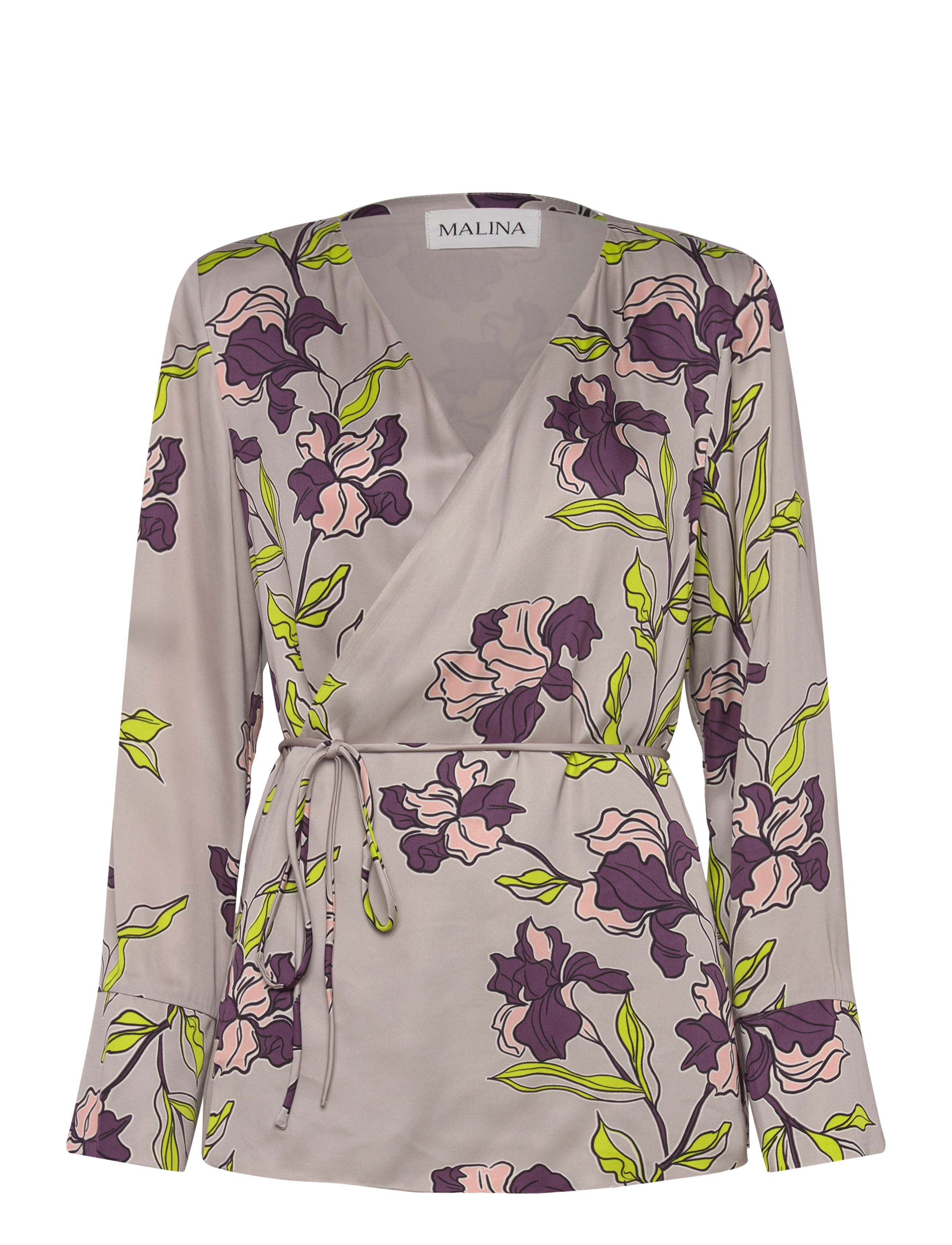 Malina Adina satin wrap blouse - Bluser & Skjorter - MULTI COLOURED / grey