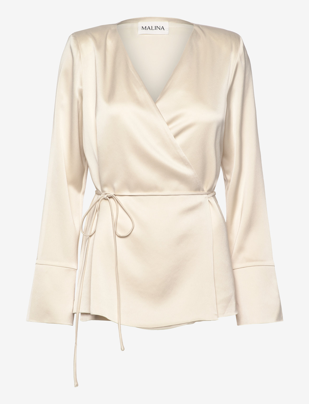 Malina - Adina satin wrap blouse - långärmade blusar - white - 1
