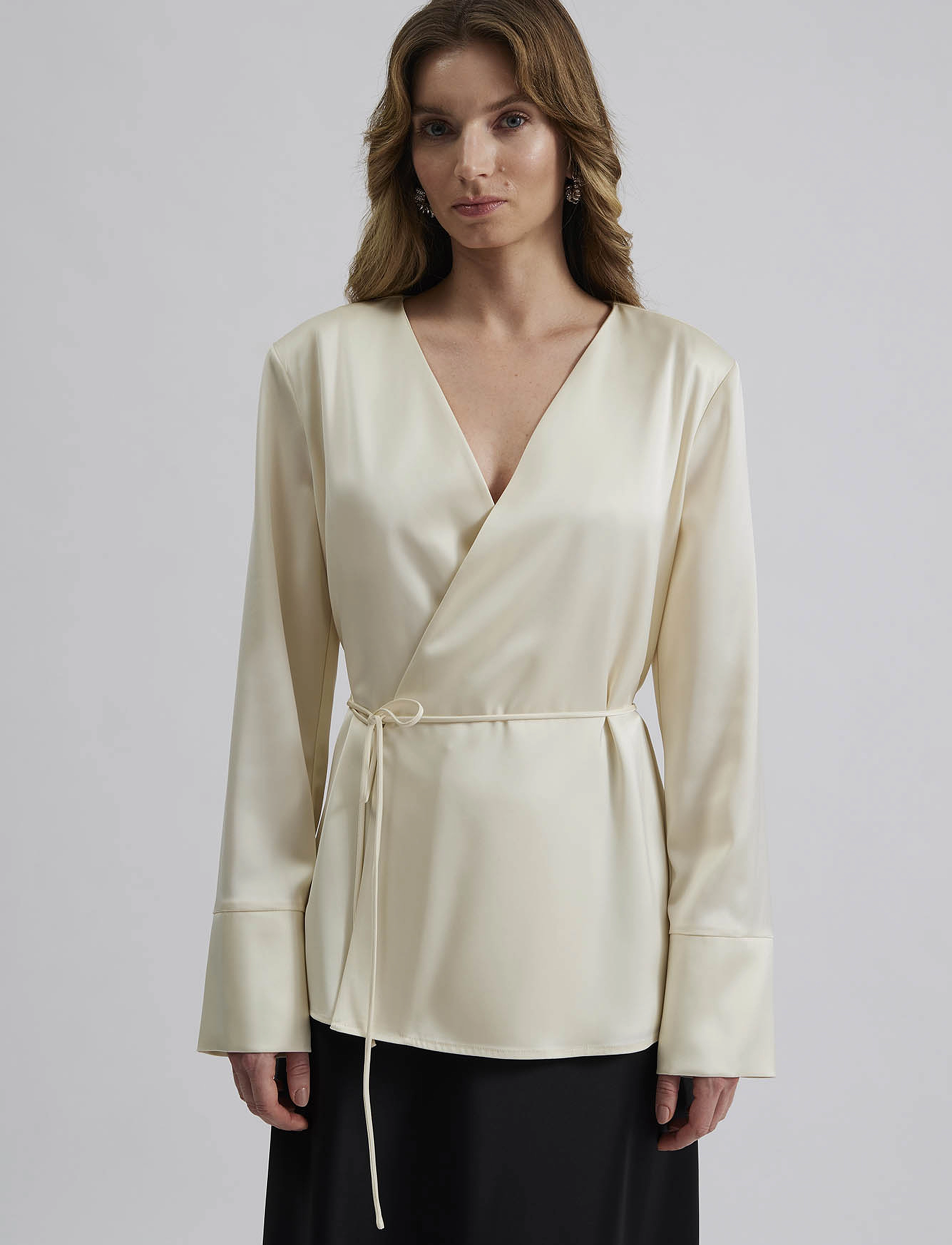 Malina - Adina satin wrap blouse - white - 4