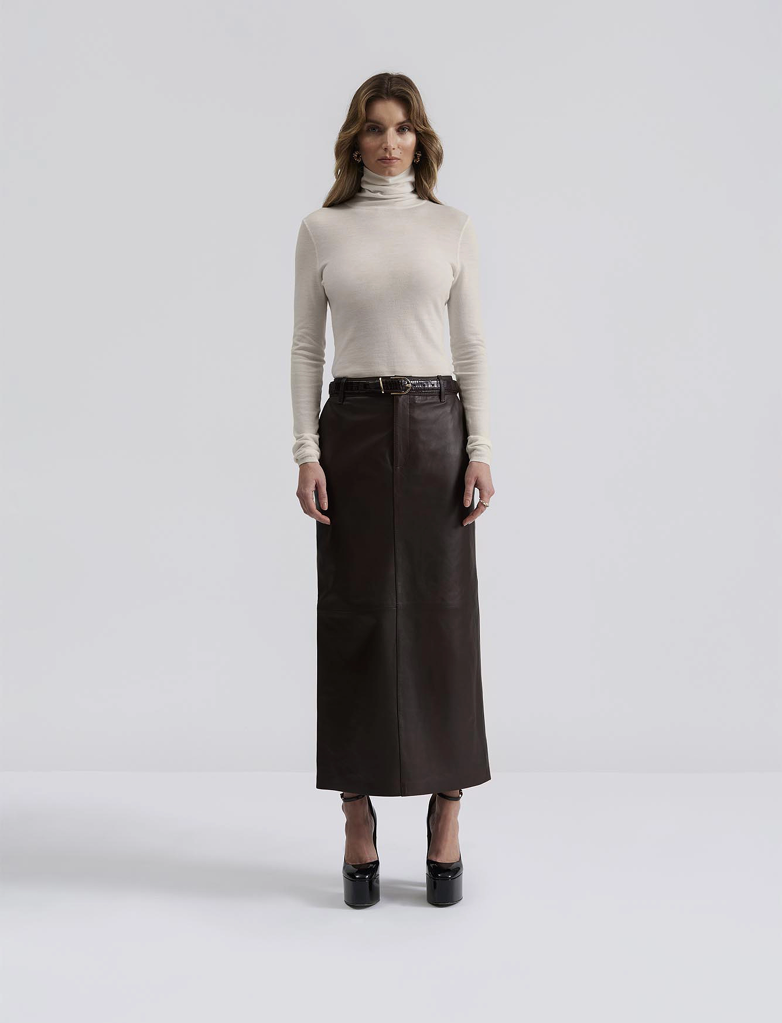 Malina Pim leather maxi skirt - Hameet - CHOCOLATE / beige