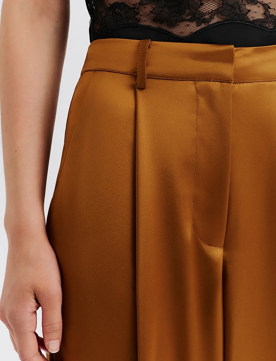 Malina - Sarah Elastic Waist Satin Pants - bukser med brede ben - amber - 0