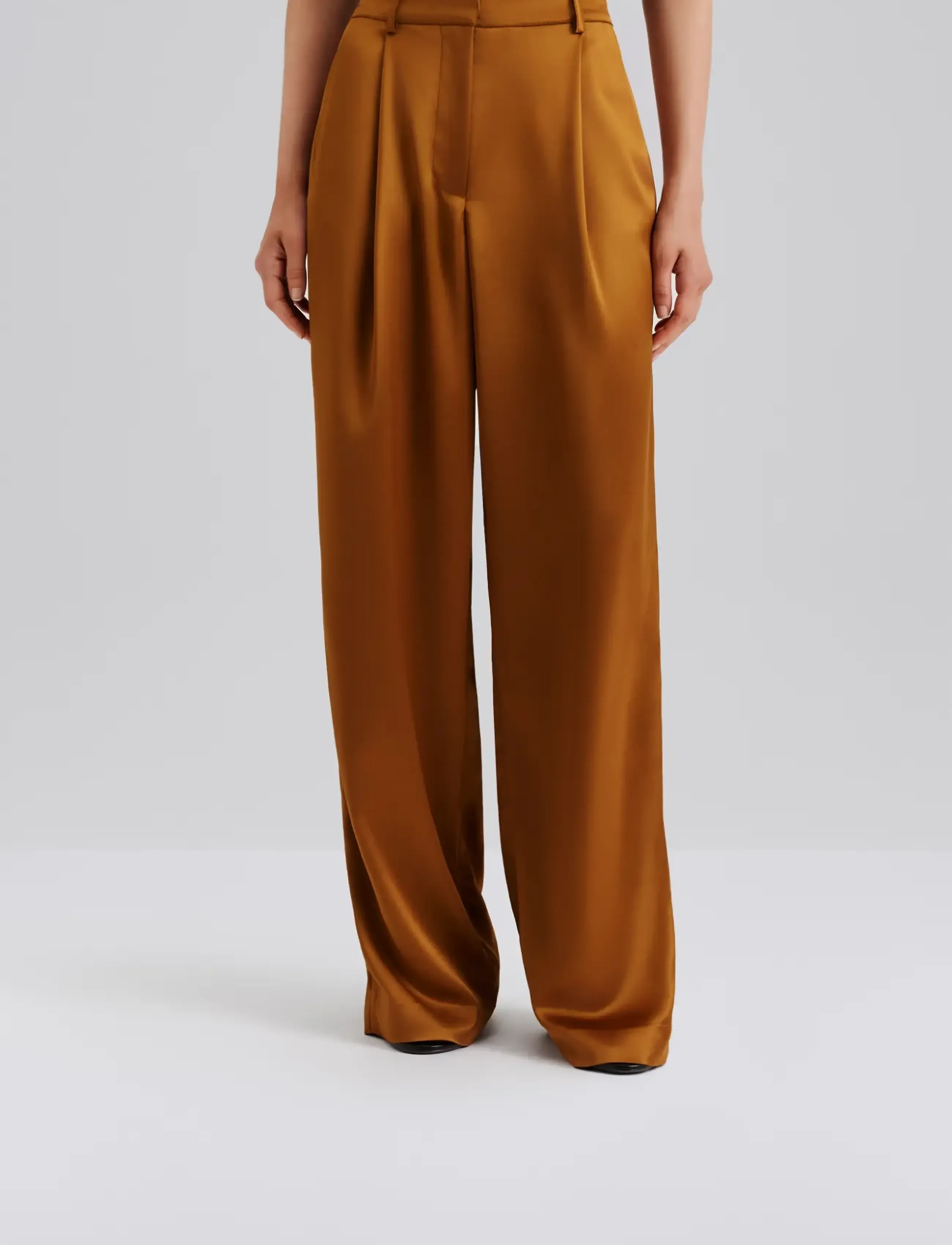 Malina - Sarah Elastic Waist Satin Pants - bukser med brede ben - amber - 2