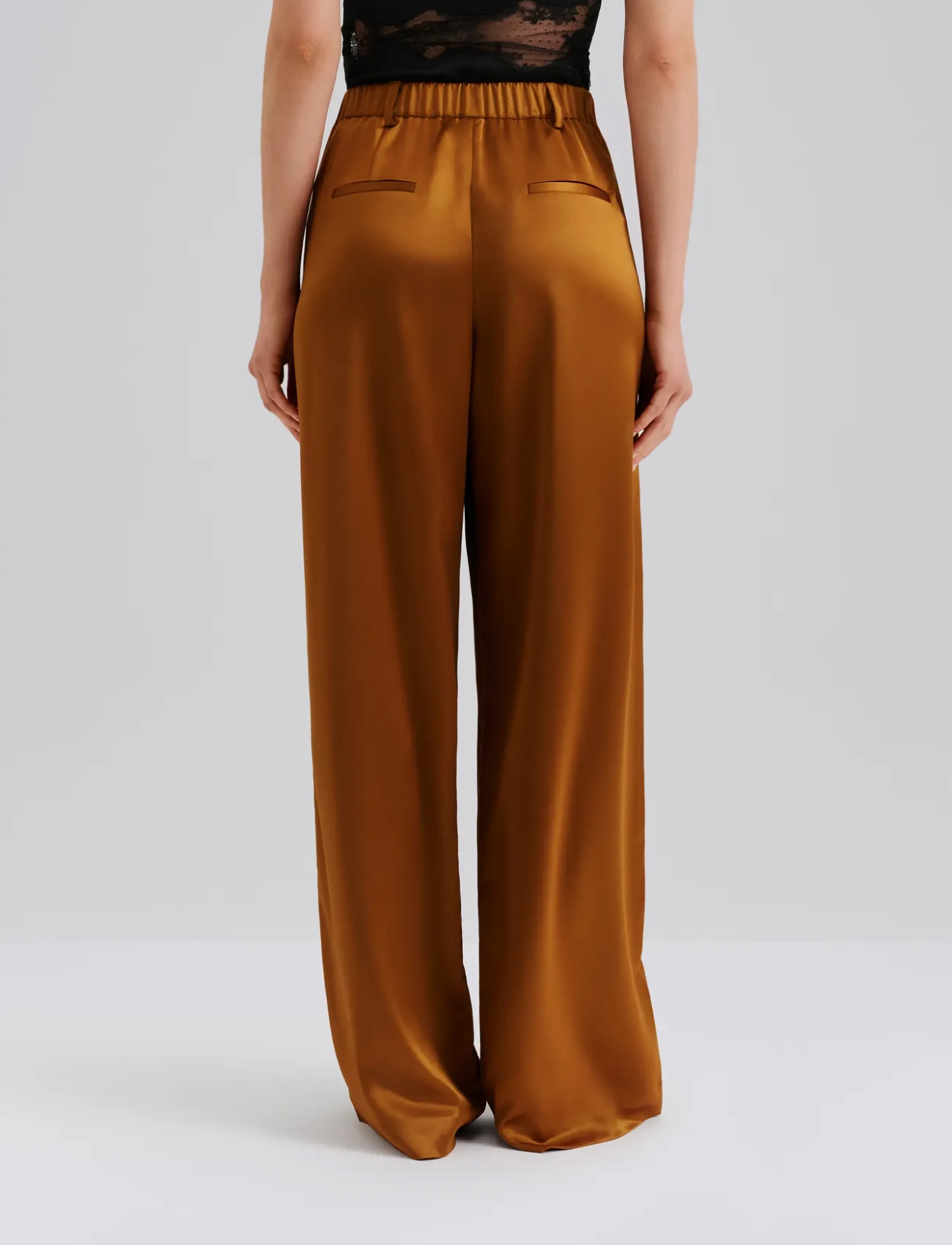Malina - Sarah Elastic Waist Satin Pants - bukser med brede ben - amber - 3