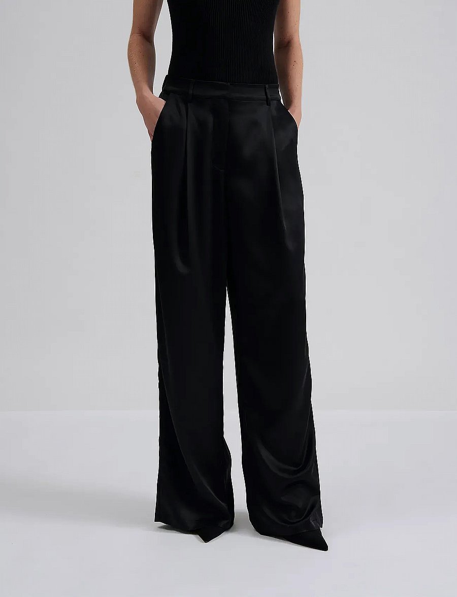 Malina - Sarah Elastic Waist Satin Pants - hosen mit weitem bein - black - 3