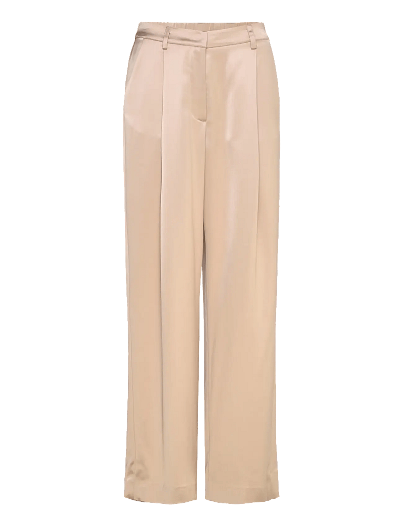 Malina - Sarah Elastic Waist Satin Pants - hosen mit weitem bein - champagne - 1