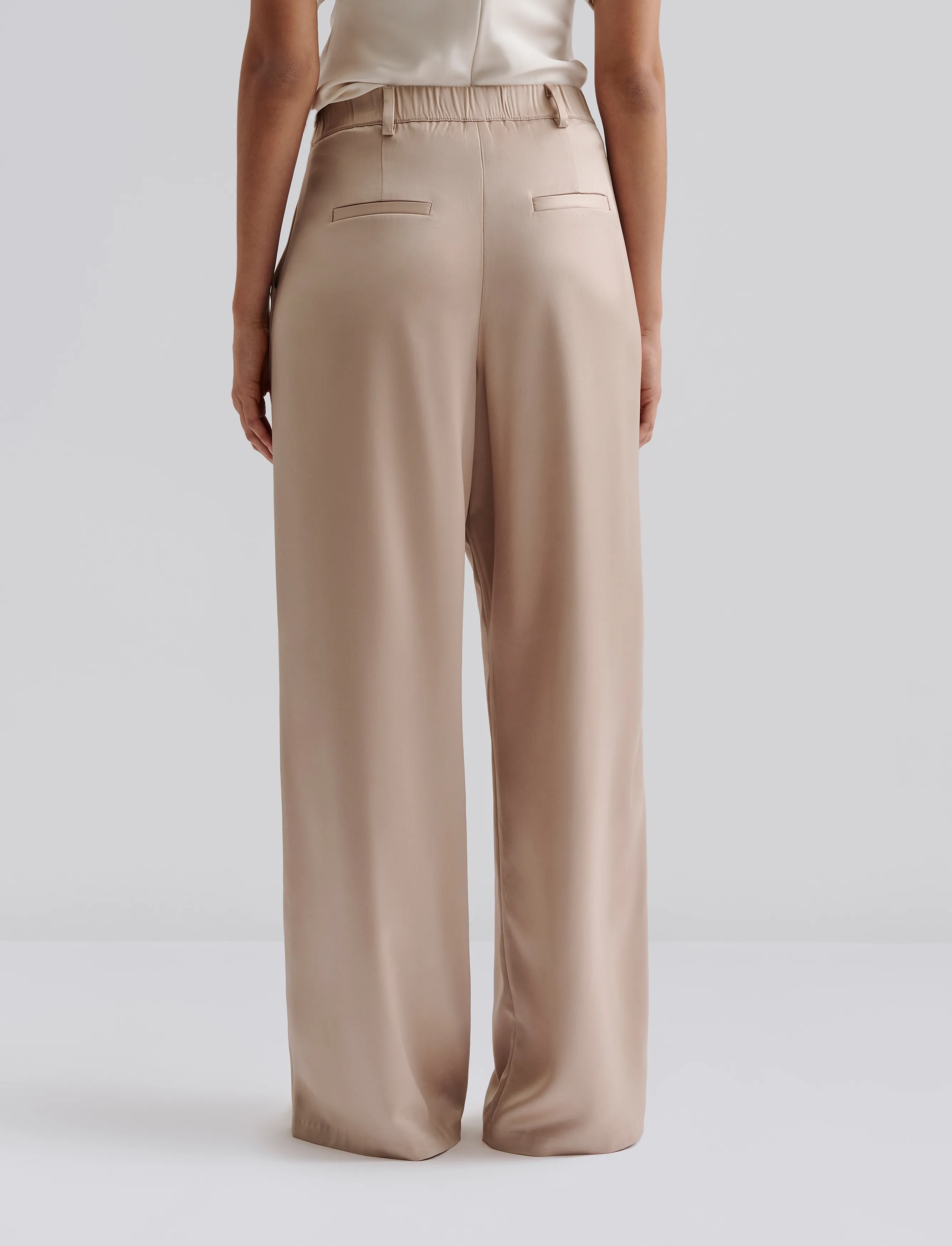 Malina - Sarah Elastic Waist Satin Pants - bukser med brede ben - champagne - 3