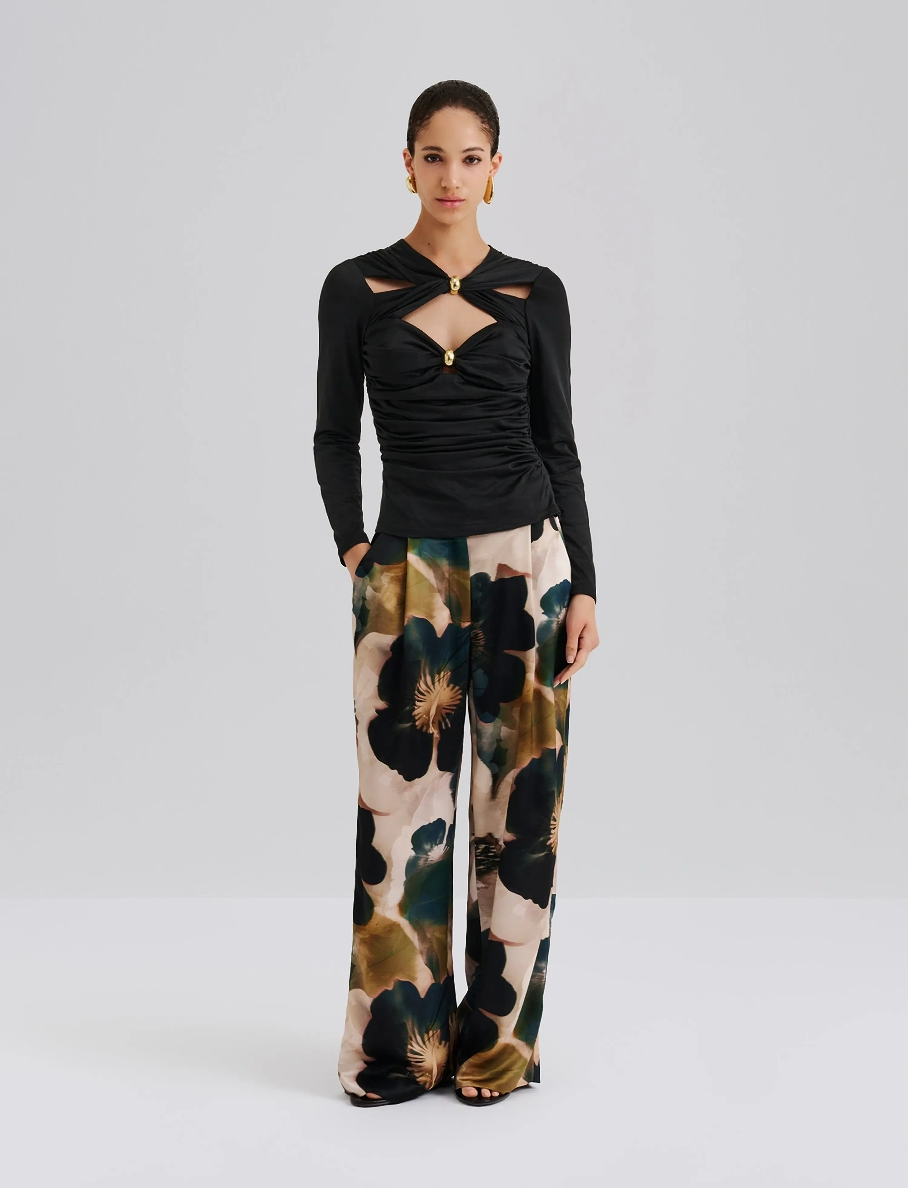 Malina Sarah Elastic Waist Satin Pants - Clothing - DUSTY POPPY / multi