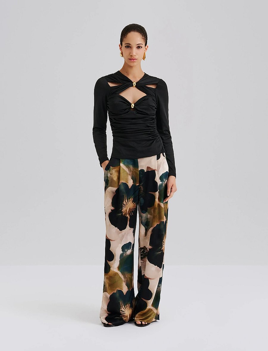 Malina - Sarah Elastic Waist Satin Pants - bikses ar platām starām - dusty poppy - 0
