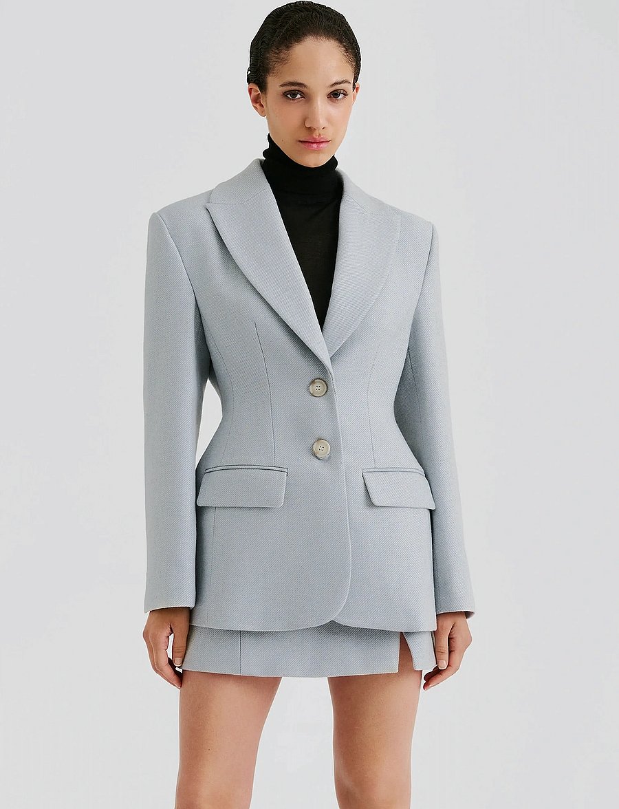 Malina - Ella Tailored Peplum blazer - blazers met één knopenrij - blue fishbone - 0