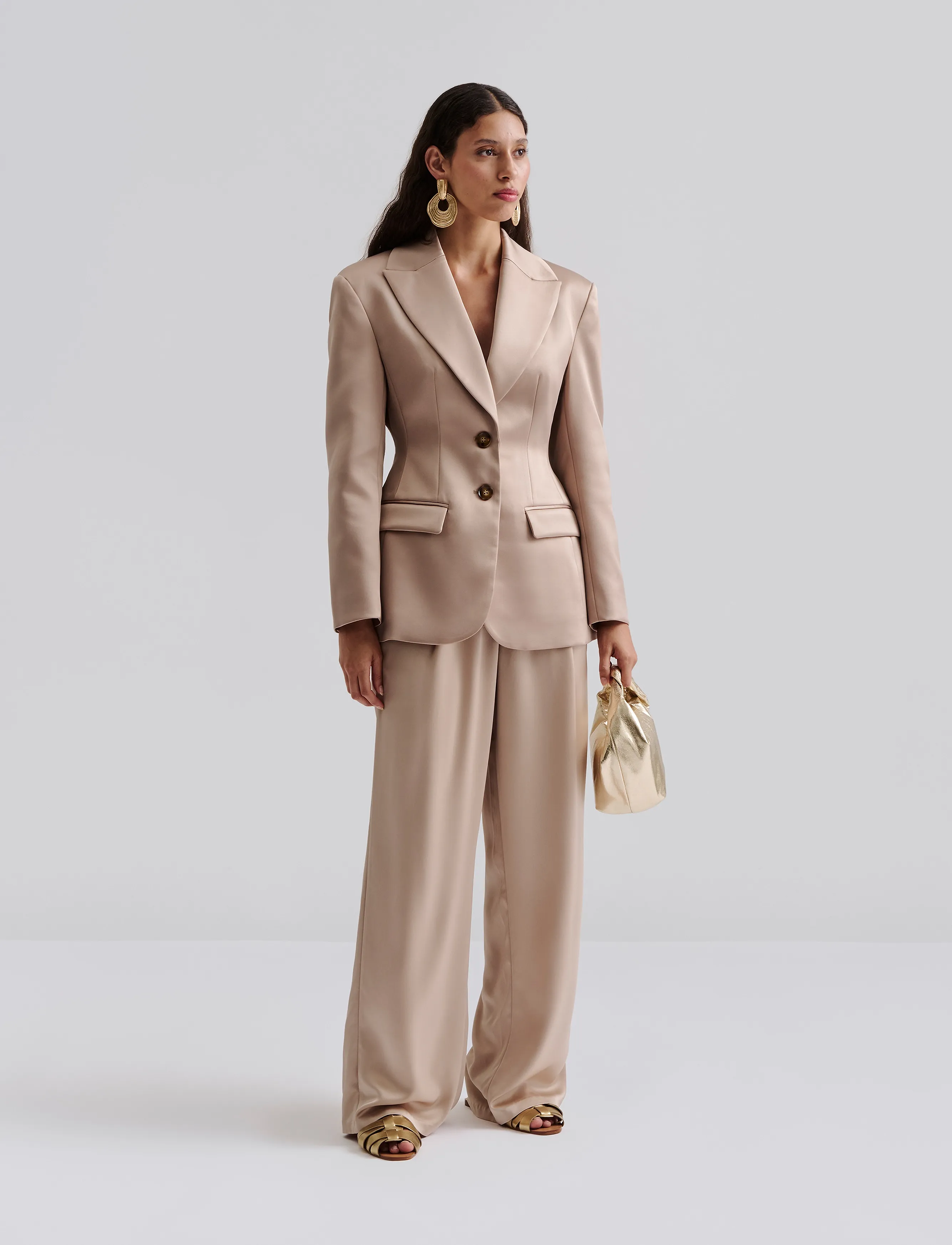 Malina Ella Tailored Peplum Blazer, L, Gold - Double Breasted Frauen