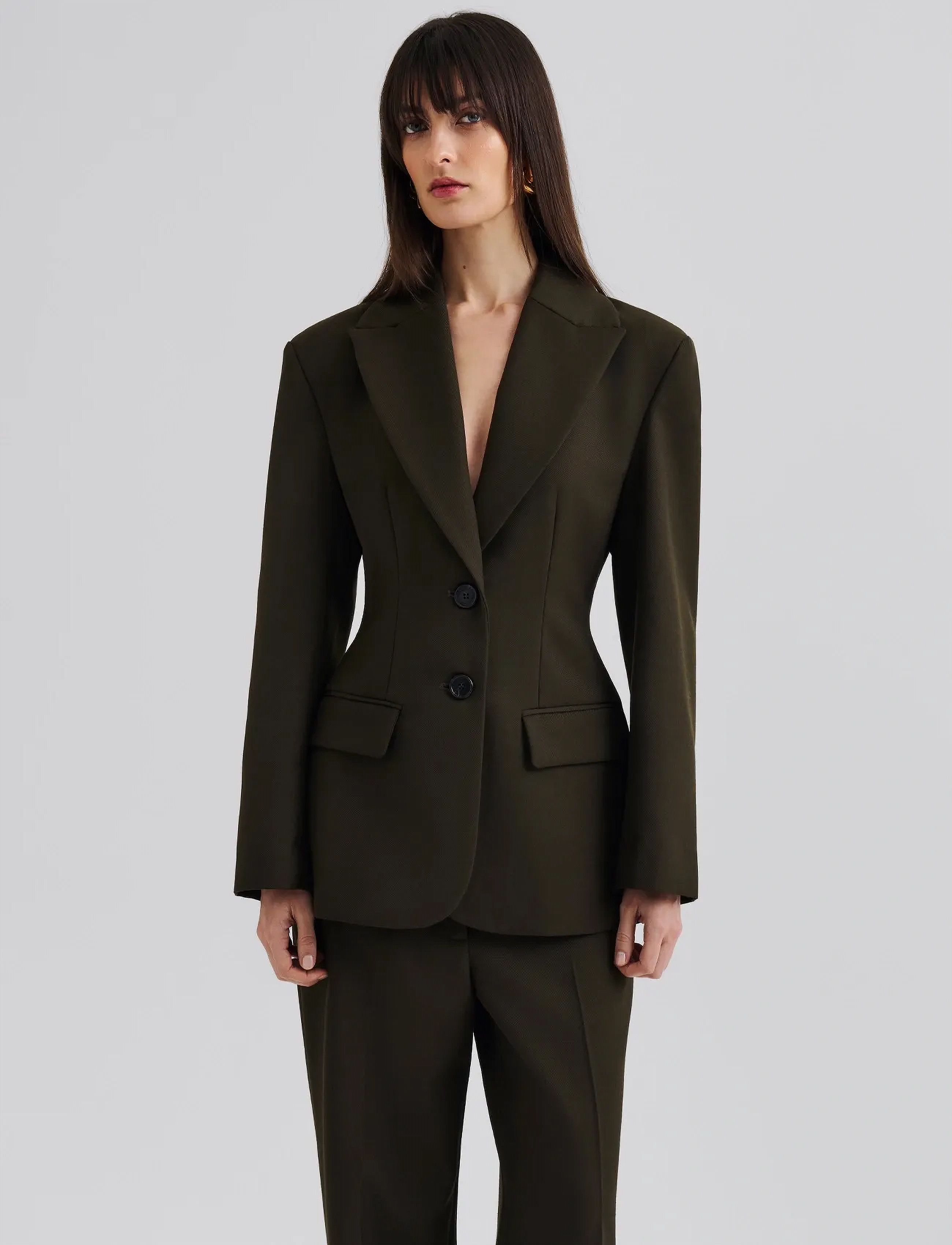 Malina Ella Tailored Peplum Blazer, XL, Khaki green, Blazere > Dobbeltradede Blazere, Dame