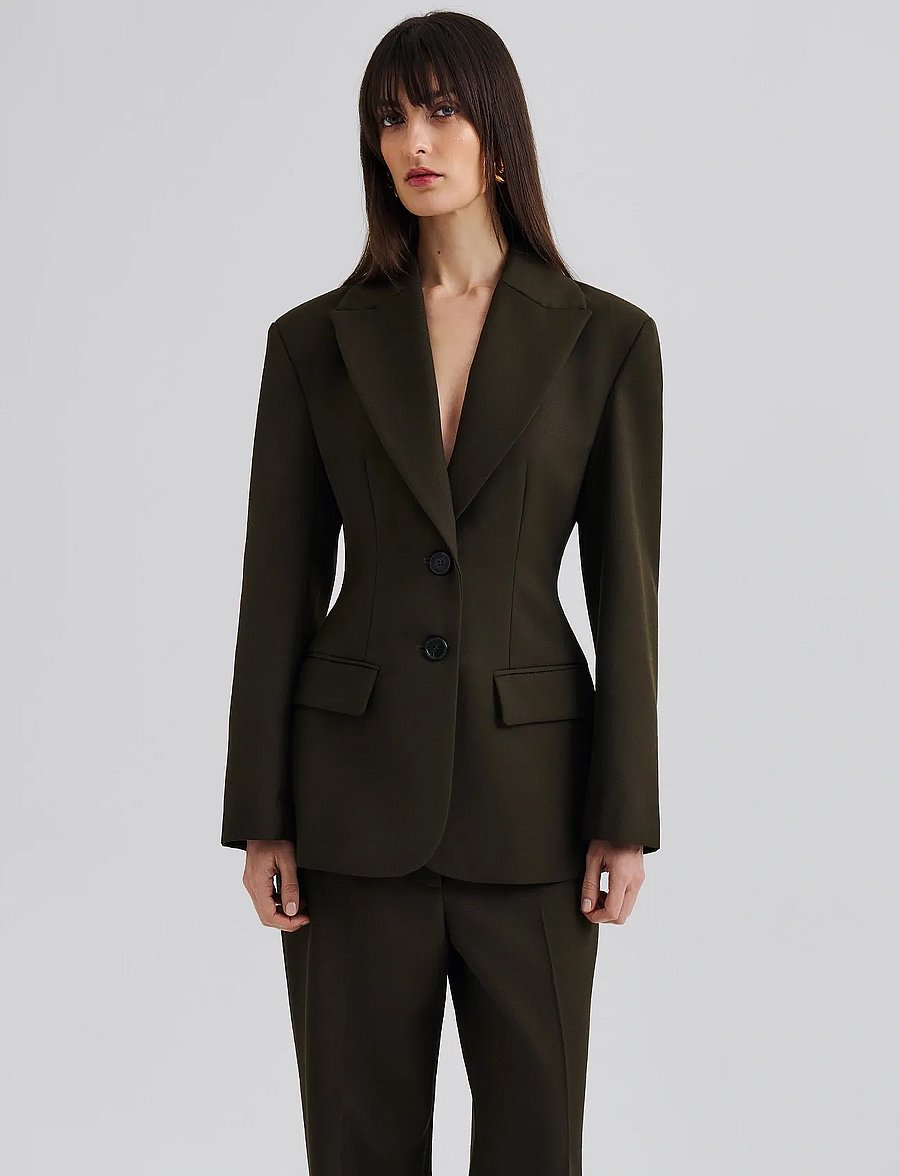 Malina - Ella Tailored Peplum blazer - einreihige blazer - olive - 0