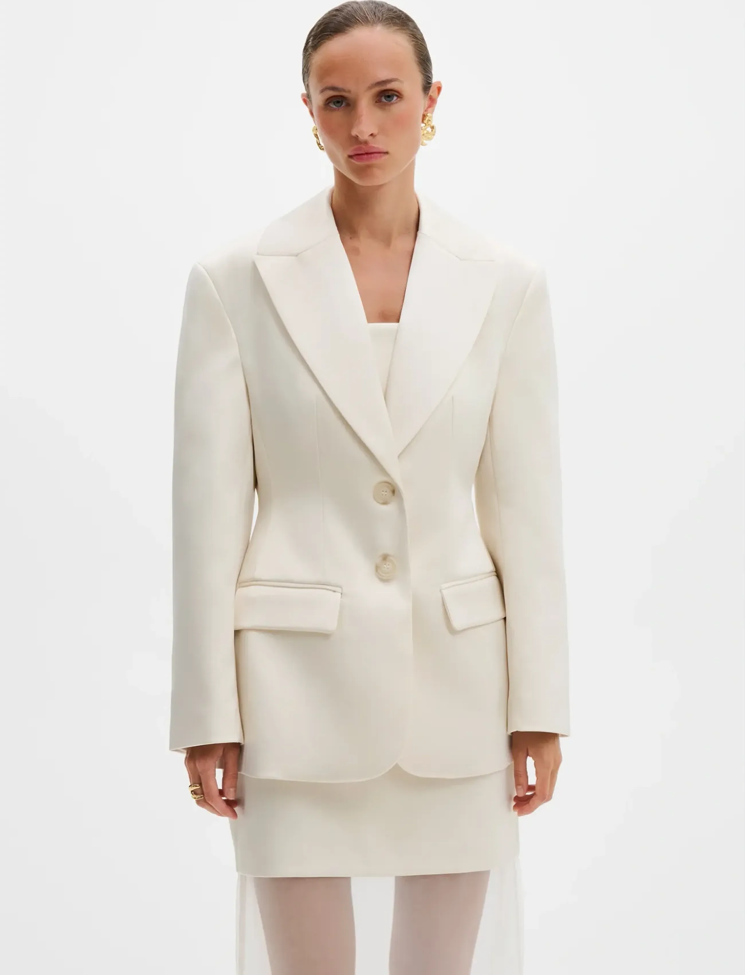 Malina - Ella Tailored Peplum blazer - enkelknäppta kavajer - vanilla - 0