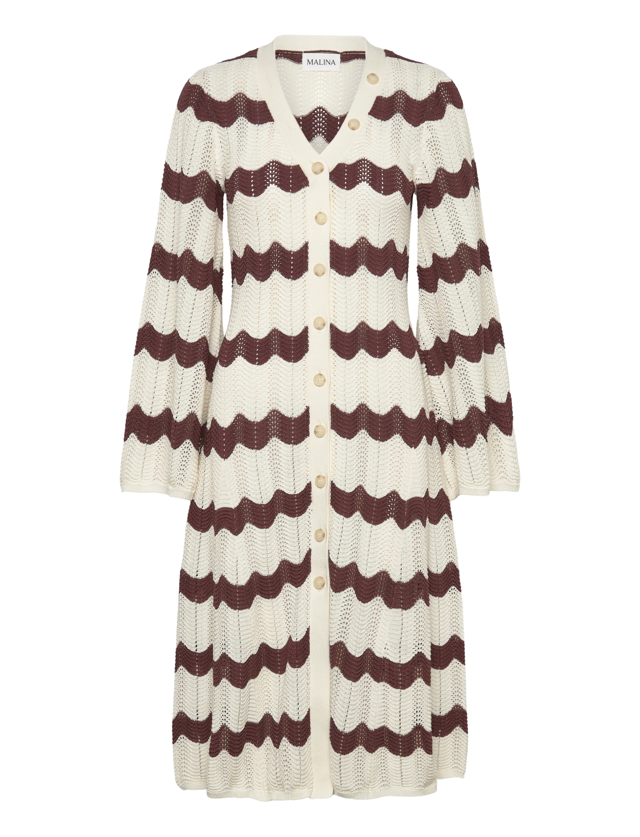Malina Isobel Wide Sleeve Knitted Midi Dress - Kleidid - BROWN STRIPE / brown