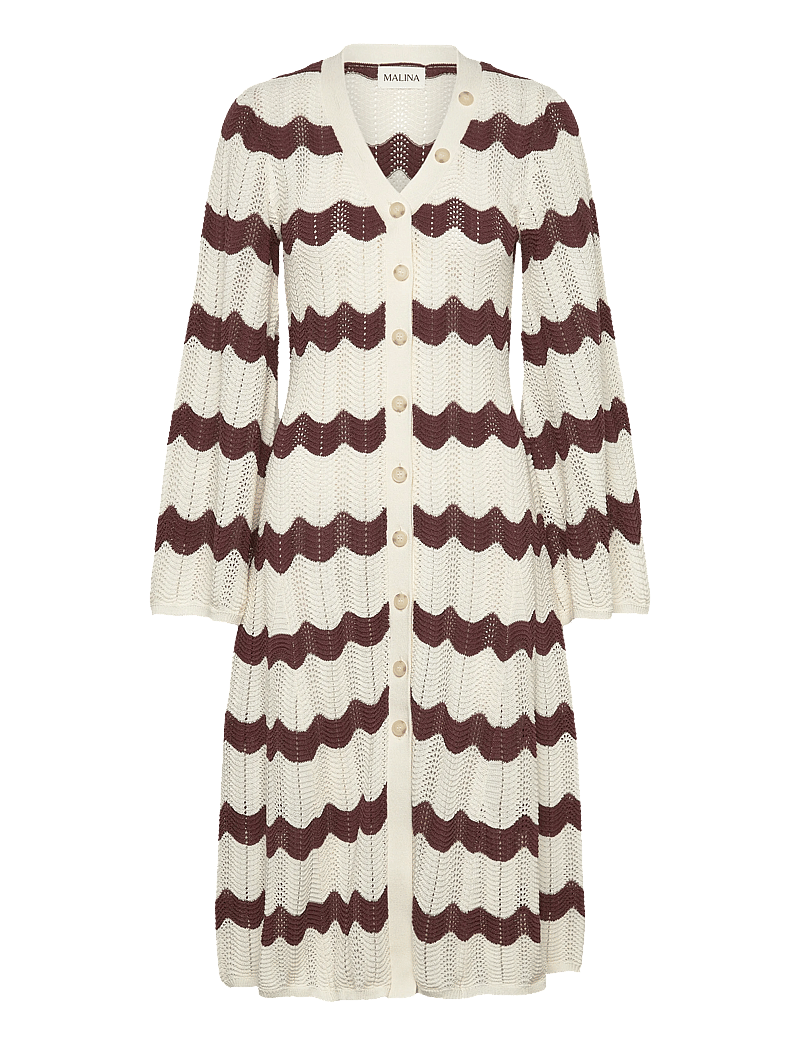Malina - Isobel Wide Sleeve Knitted Midi Dress - strikkjoler - brown stripe - 1