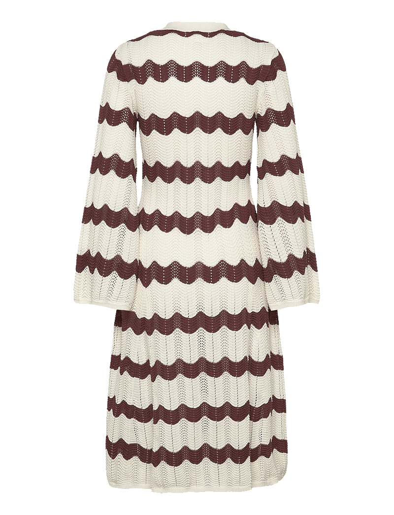 Malina - Isobel Wide Sleeve Knitted Midi Dress - strikkjoler - brown stripe - 2
