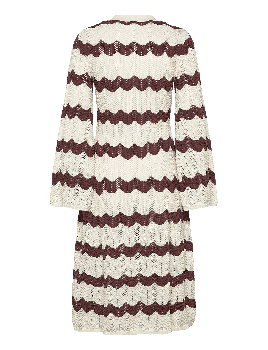 Malina - Isobel Wide Sleeve Knitted Midi Dress - stickade klänningar - brown stripe - 2