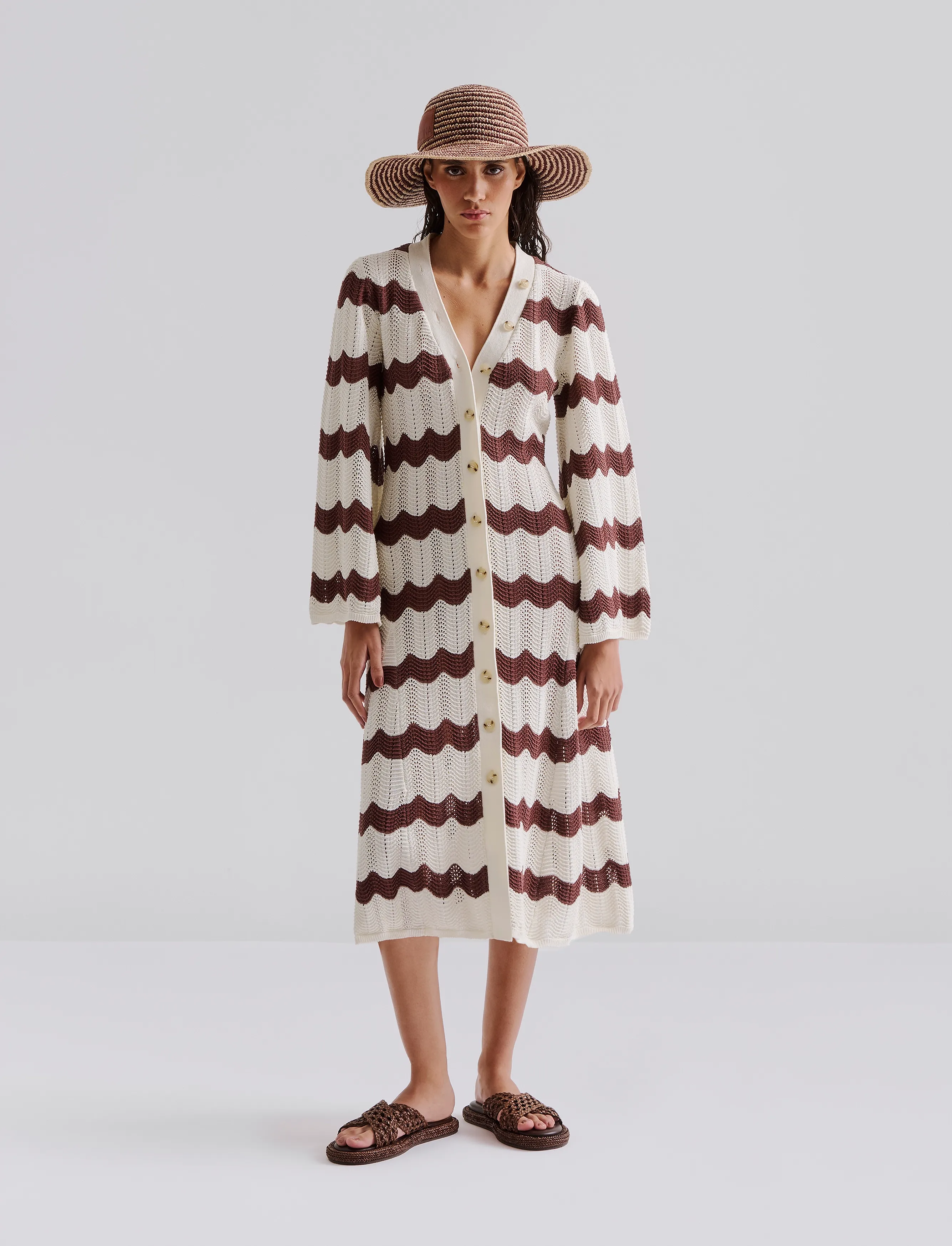 Malina Isobel Wide Sleeve Knitted Midi Dress, XL, Brown, Kjoler > Knælange Og Midi, Dame