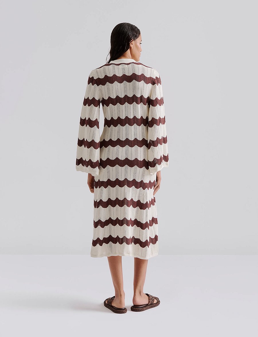 Malina - Isobel Wide Sleeve Knitted Midi Dress - stickade klänningar - brown stripe - 3