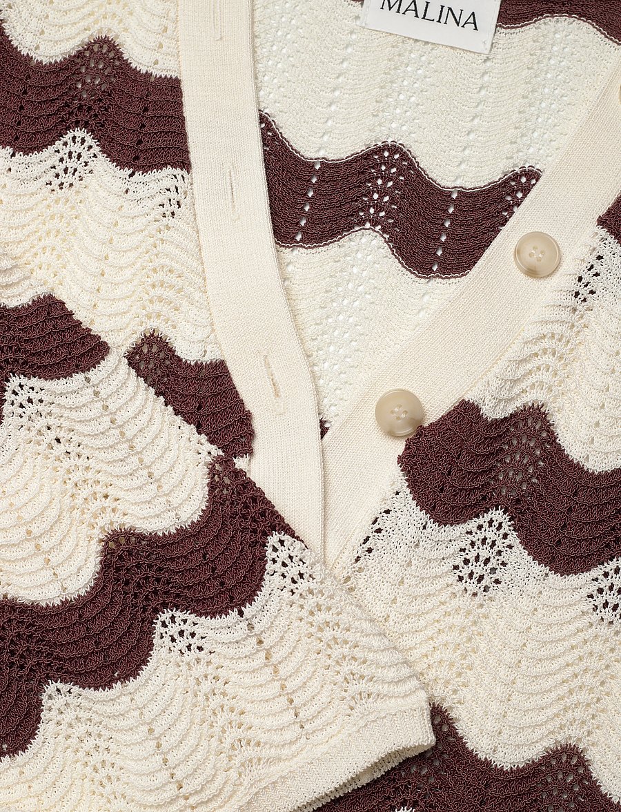 Malina - Isobel Wide Sleeve Knitted Midi Dress - stickade klänningar - brown stripe - 5