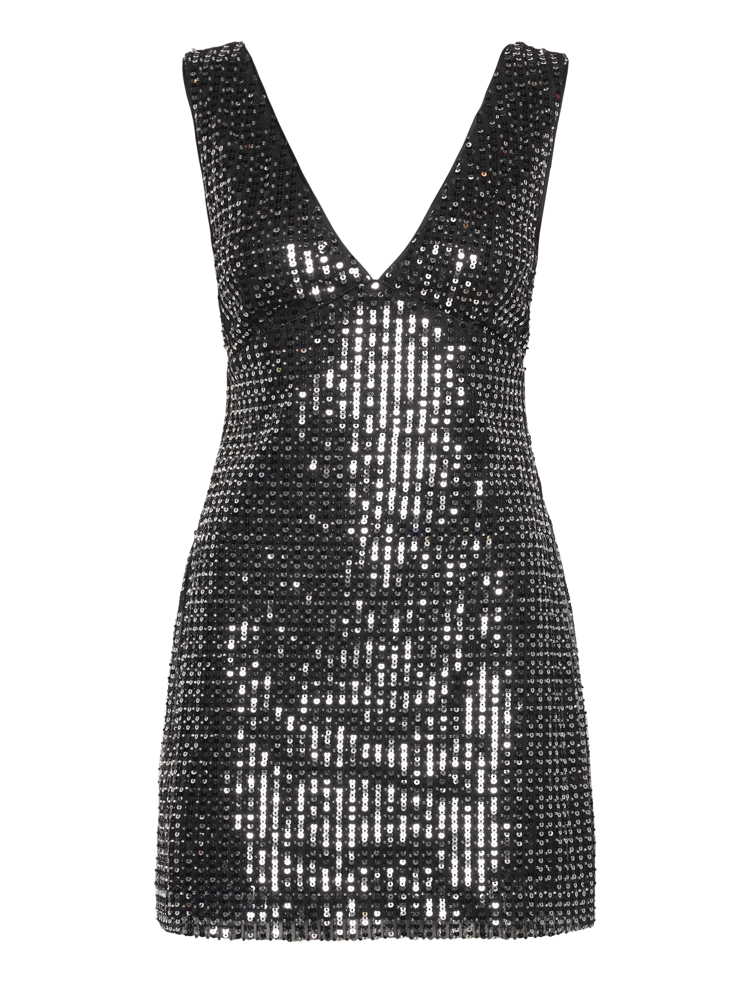 Malina Ellen Sequin Deep V mini dress - Klänningar - MIDNIGHT SEQUIN / black