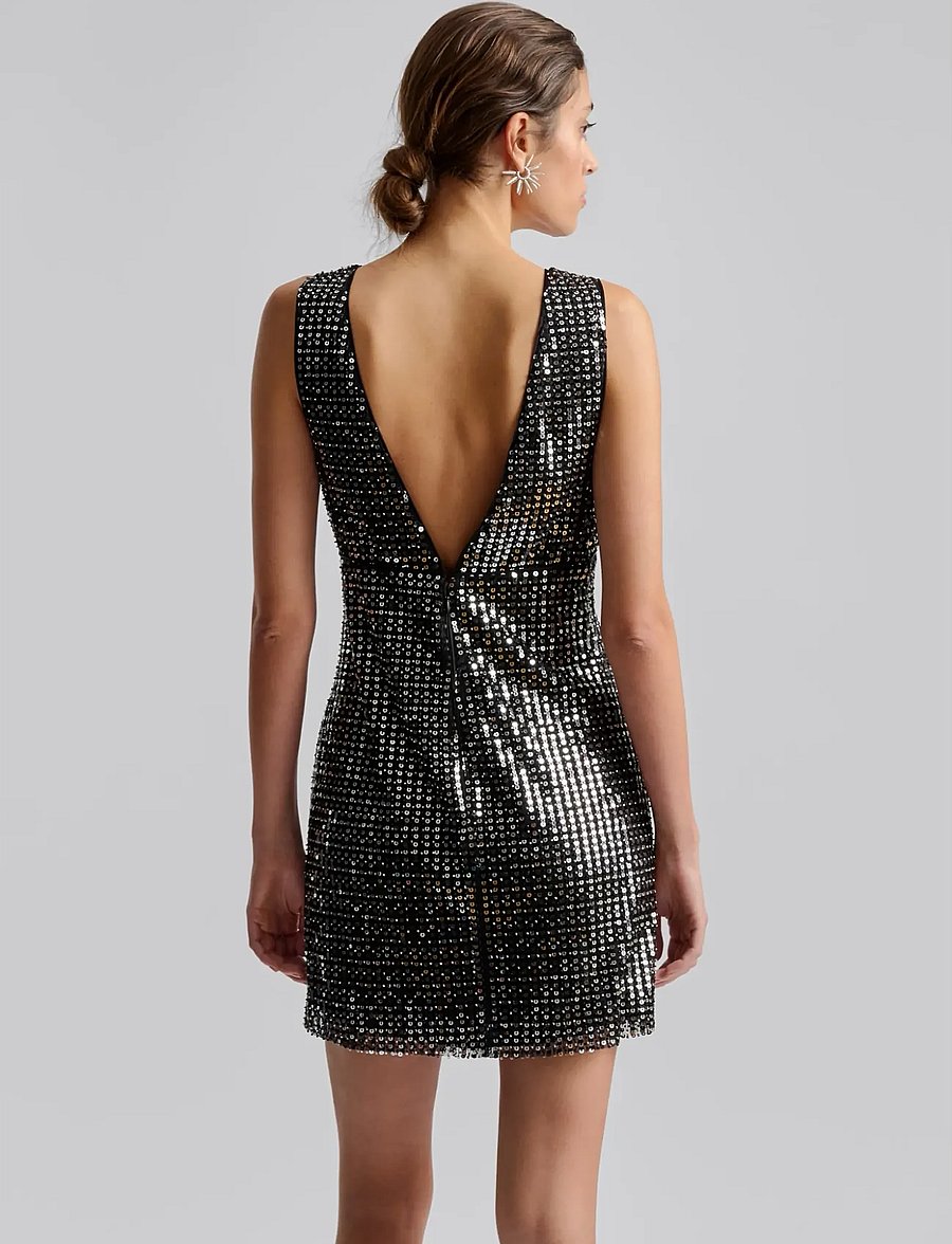 Malina - Ellen Sequin Deep V mini dress - litritega kleidid - midnight sequin - 3