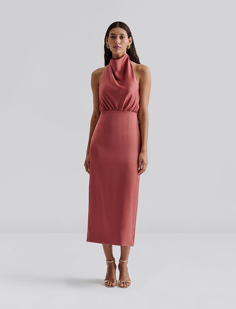 Malina - Solange open back halterneck midi dress - kokteilikleidid - terracotta - 0