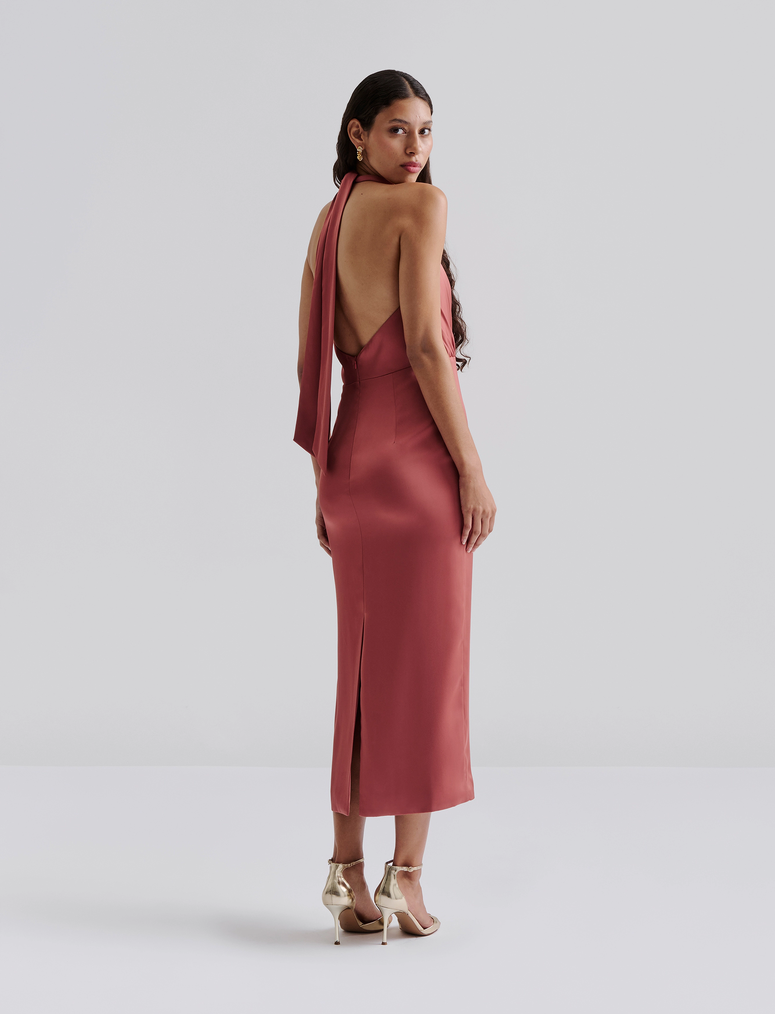 Malina - Solange open back halterneck midi dress - cocktailkleider - terracotta - 3