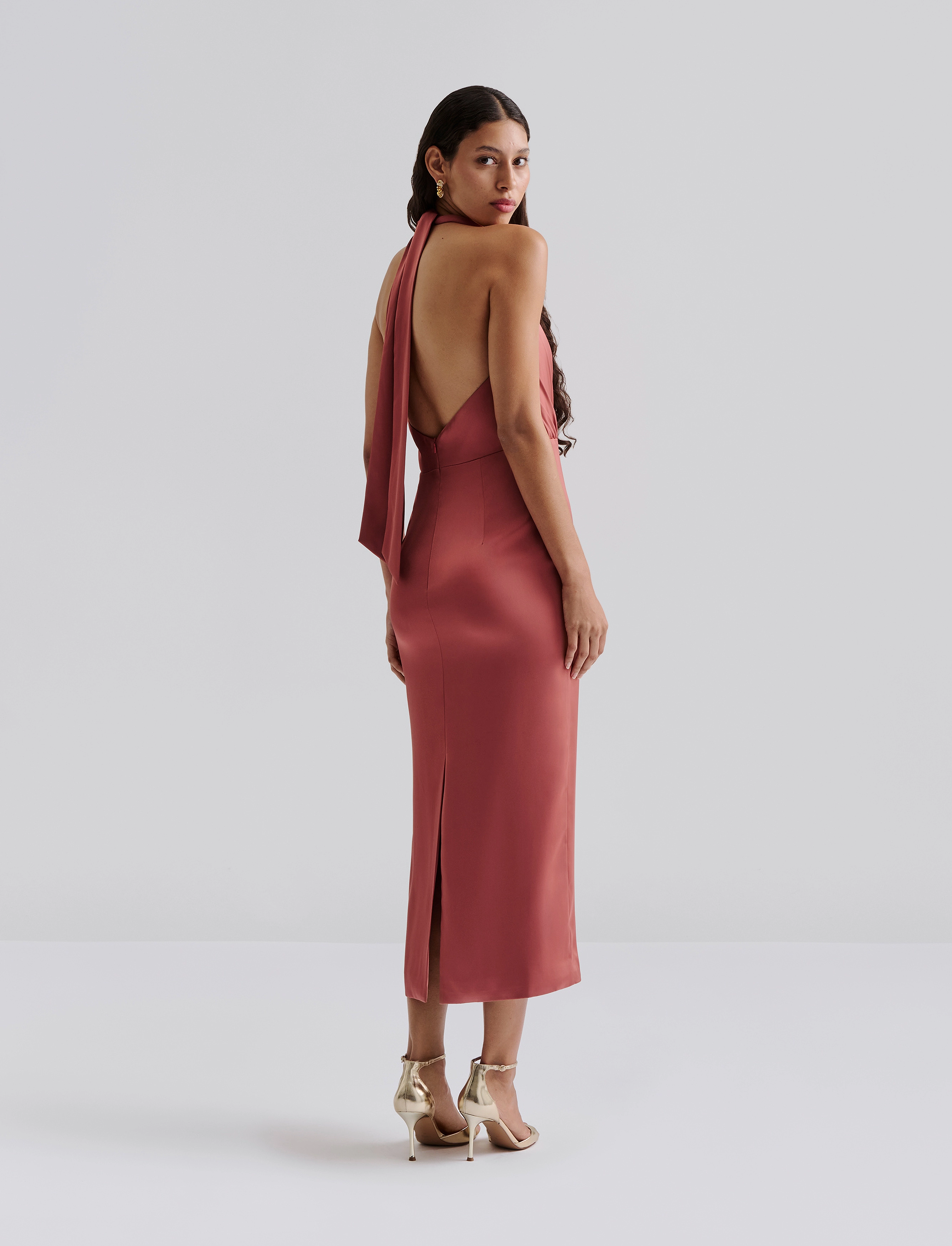 Malina - Solange open back halterneck midi dress - cocktailkleider - terracotta - 4