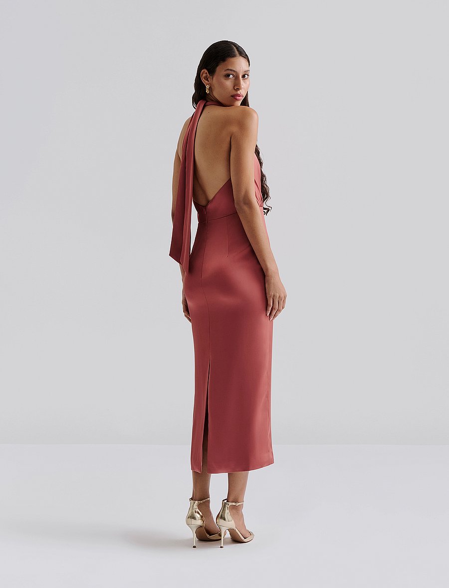 Malina - Solange open back halterneck midi dress - cocktailklänningar - terracotta - 4