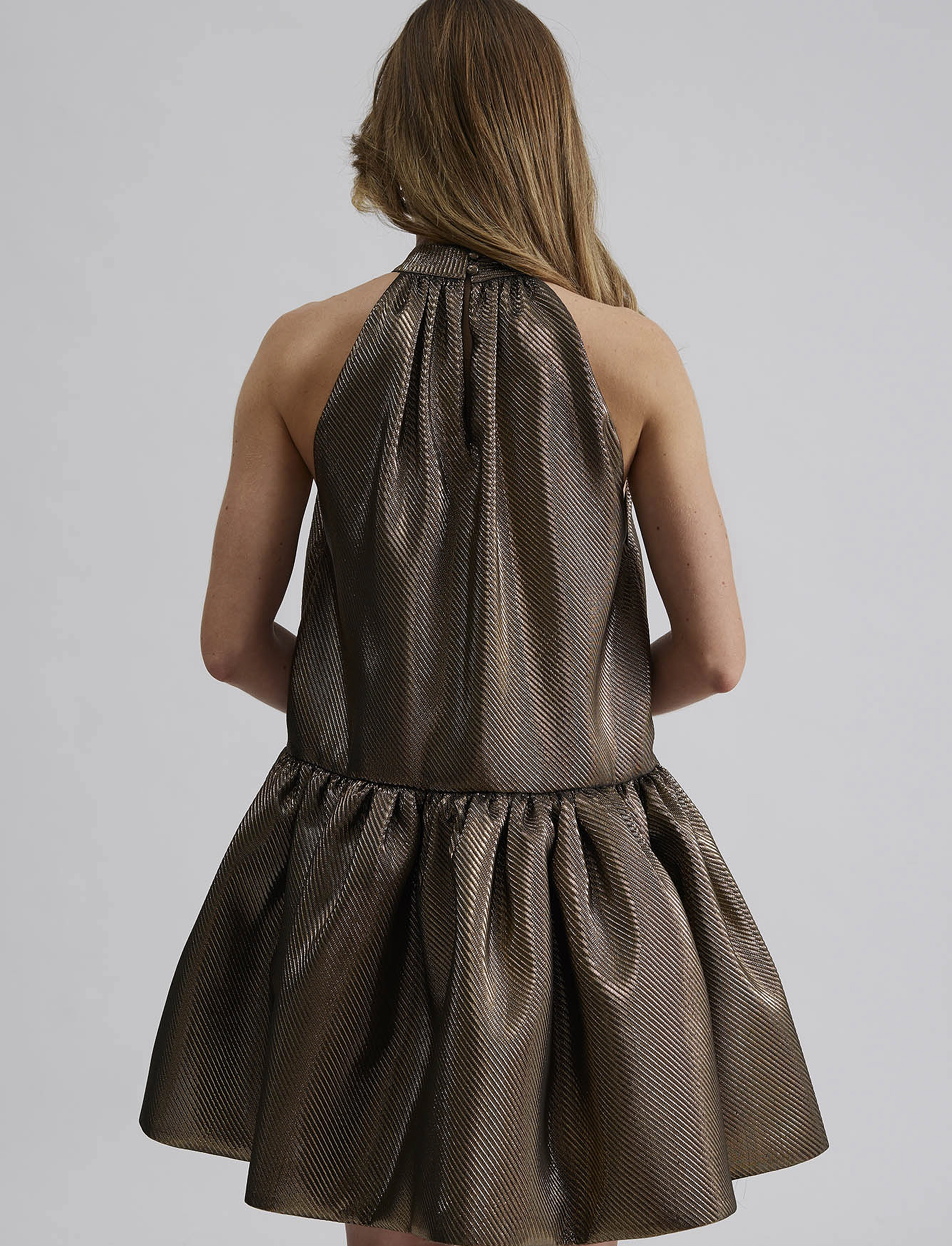 Malina - Flora halterneck mini dress - festkjoler - gold - 3