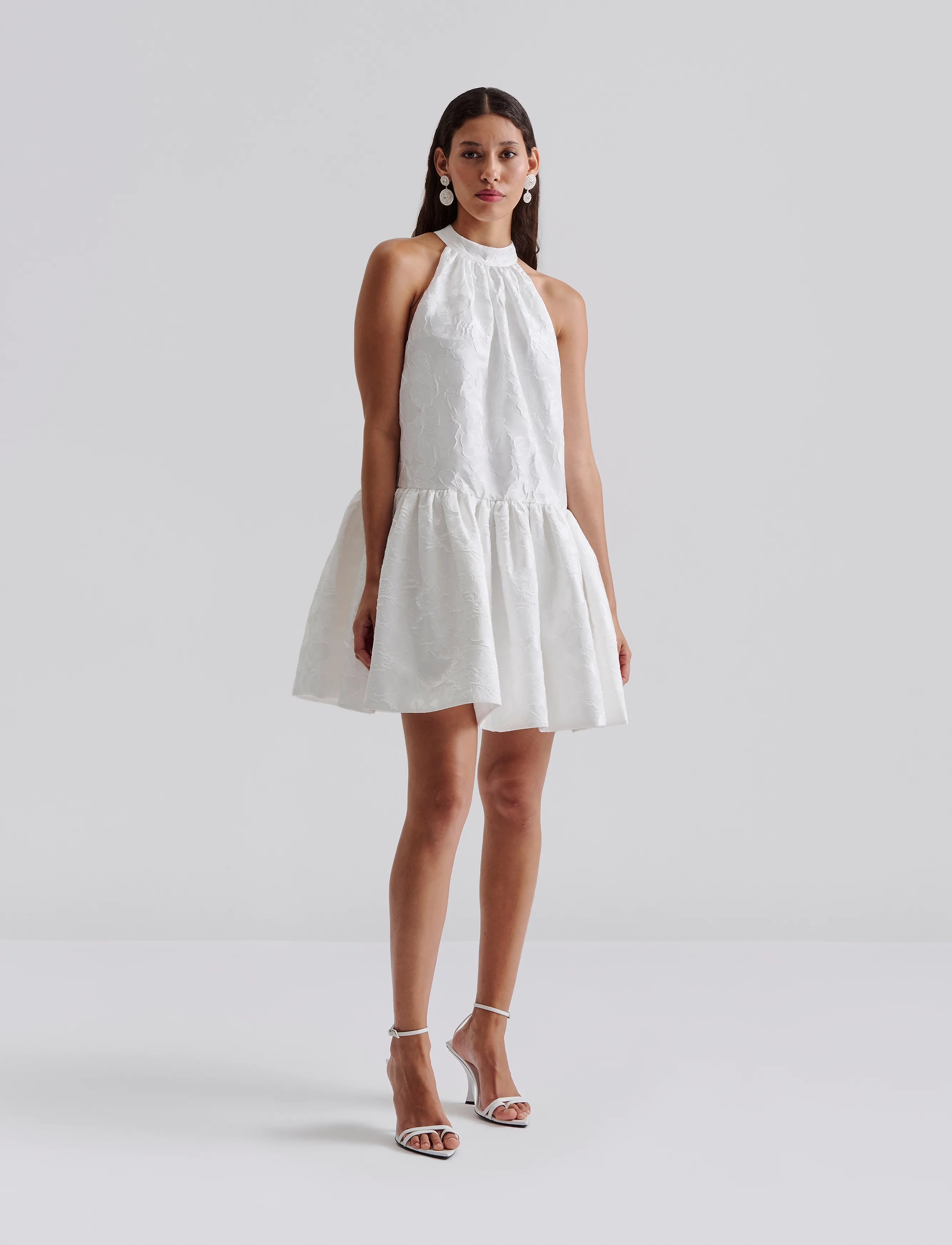 Malina Flora Halterneck Mini Dress, Kvinder, Halterneck Minikjole, Hvid, Str: L