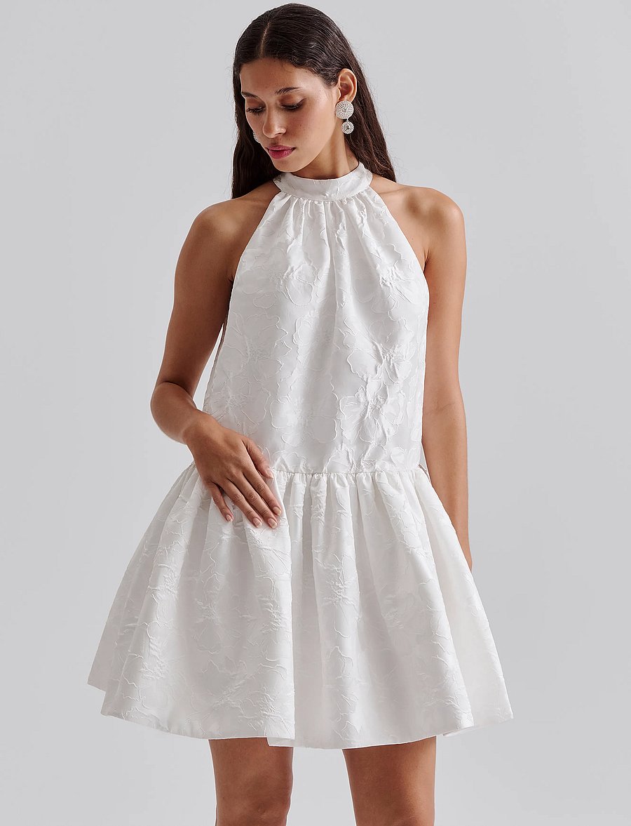 Malina - Flora halterneck mini dress - confirmation - white - 4