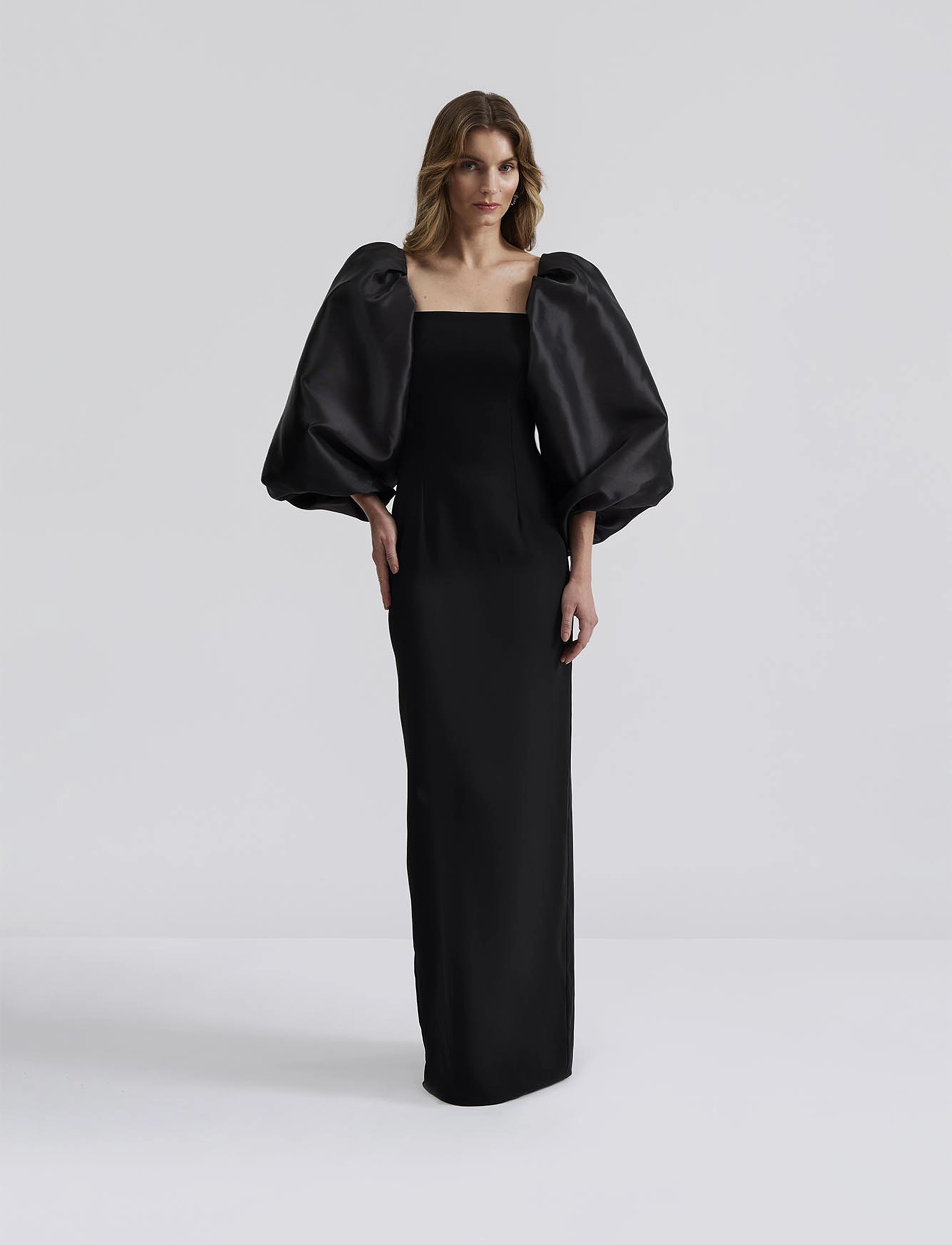 Malina Helena Pouf Sleeve Maxi Dress, XS x 155, Black, Kjoler > Maxikjole, Dame