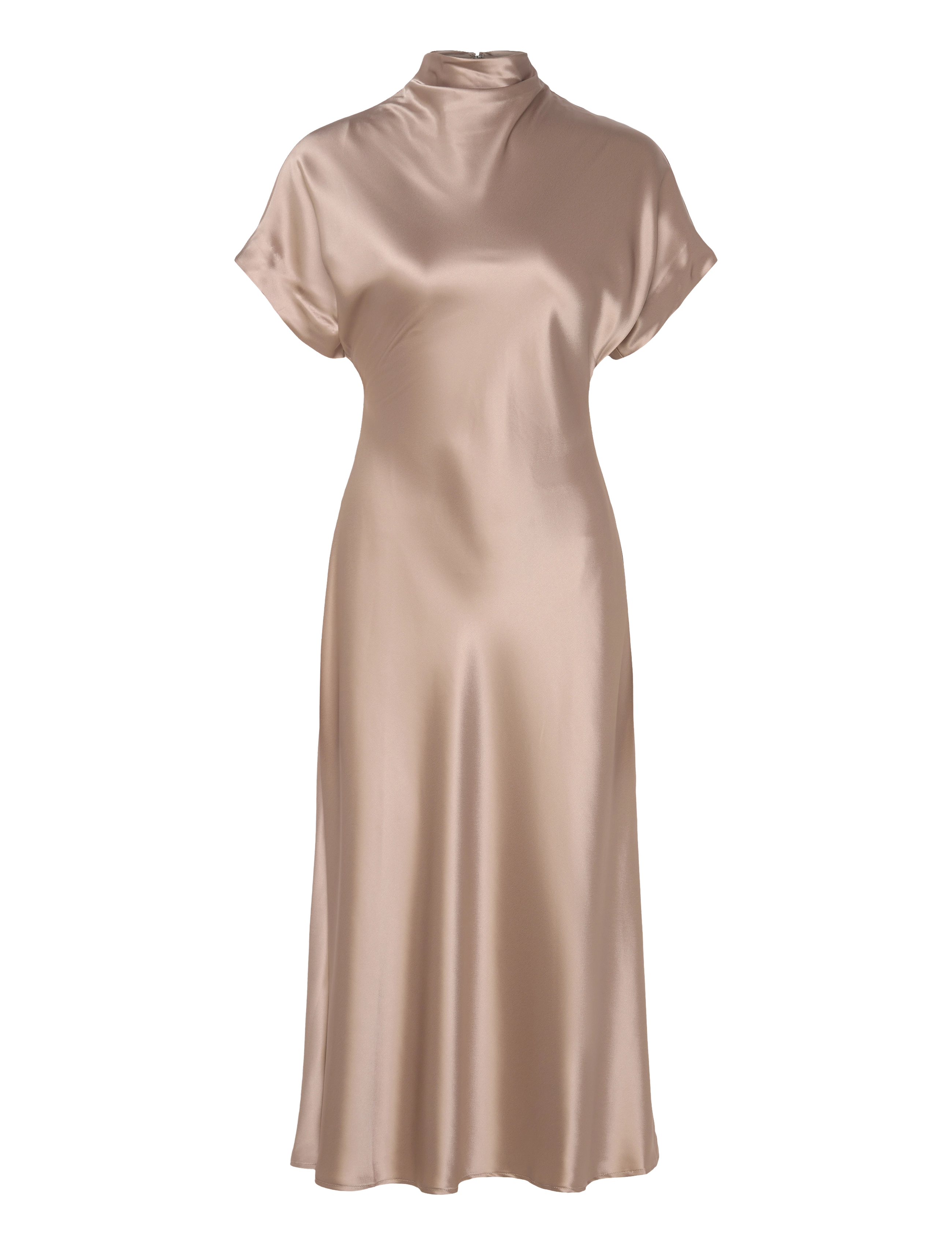 Malina Alivia Short Sleeve Satin Midi dress - Kjoler - CHAMPAGNE / gold