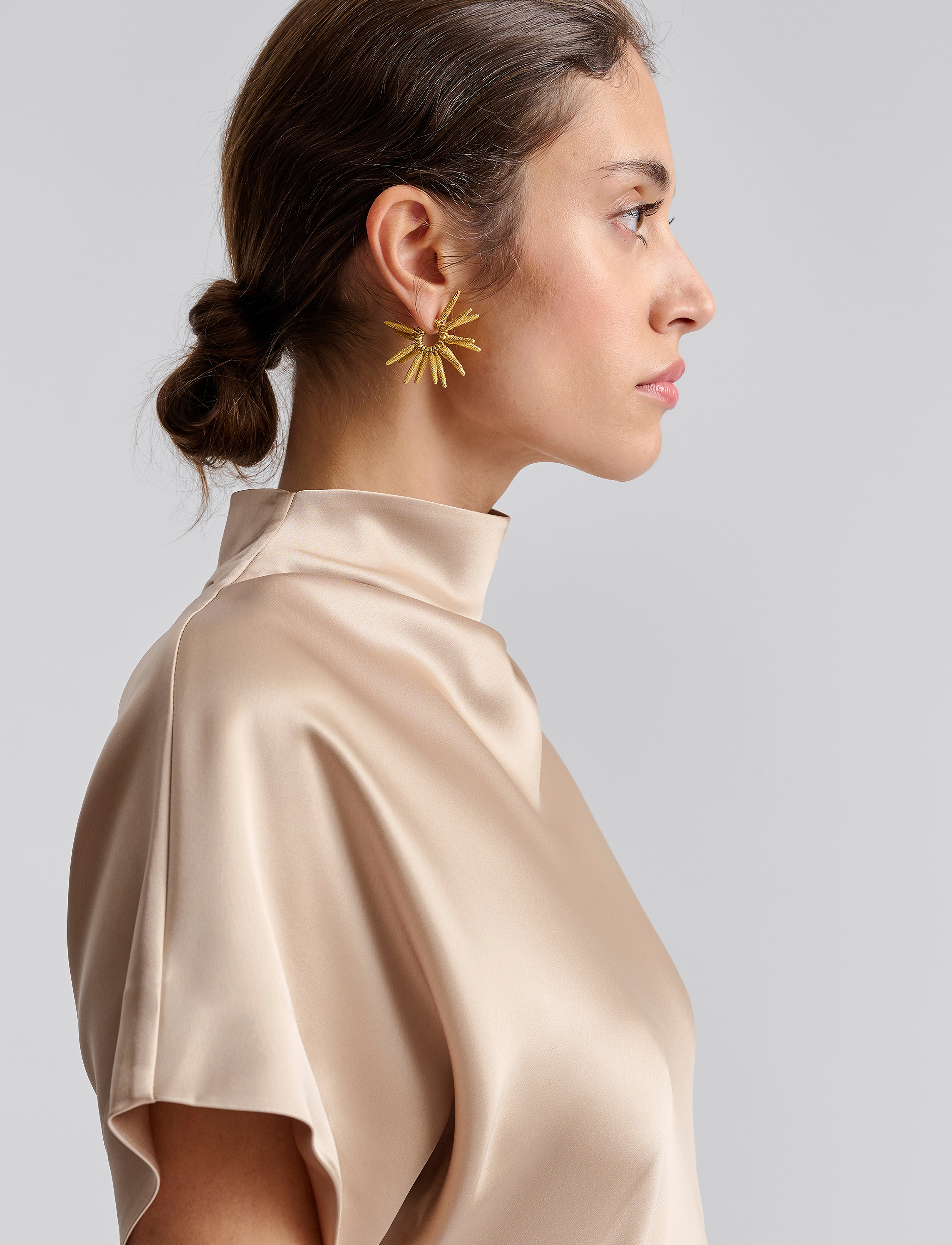 Malina - Alivia Short Sleeve Satin Midi Dress - champagne - 4