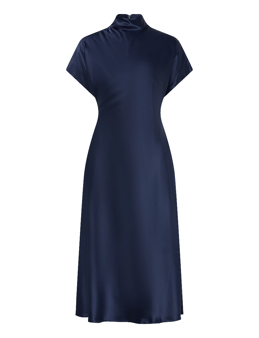 Malina - Alivia Short Sleeve Satin Midi dress - cocktailklänningar - dark blue - 1